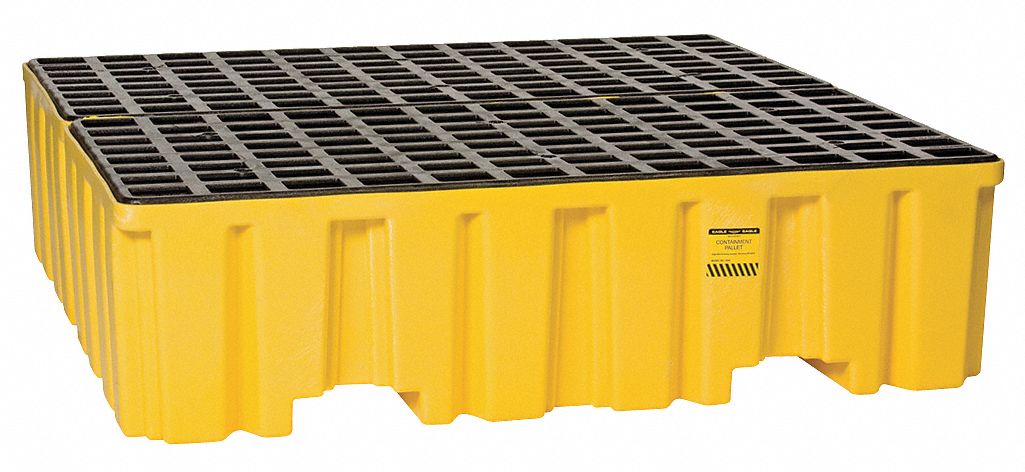 DRUM SPILL CONTAINMENT PALLET, FOR 4 DRUMS, 132 GAL CAPACITY, 8,000 LB LOAD CAPACITY