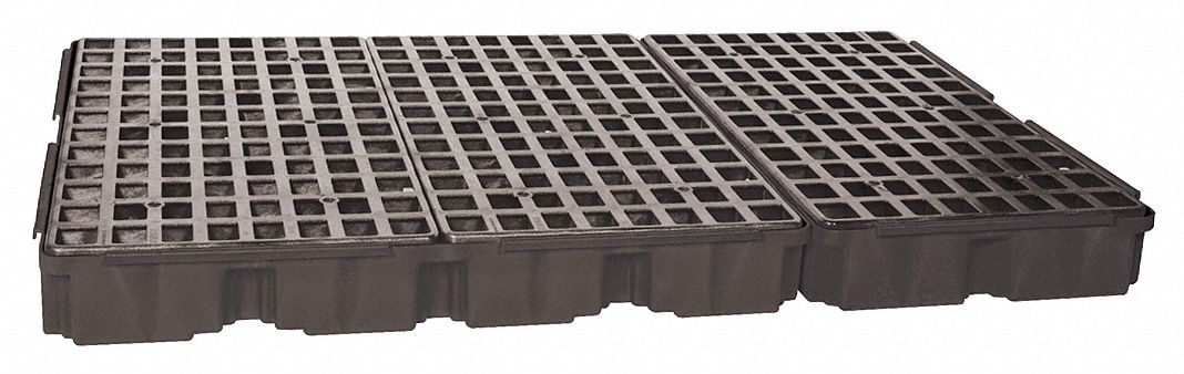 SPILL PALLET, 6 DRUM, UNCOVERED, MODULAR, BLACK, 51 1/2 X 78 1/4 X 6 1/2 IN, POLYETHYLENE