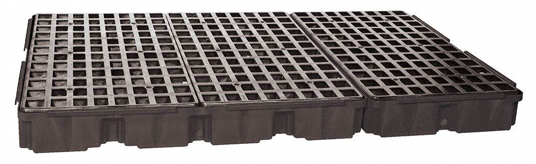 SPILL PALLET, 6 DRUM, MODULAR, UNCOVERED, DURABLE, BLACK, 51 1/2 X 78 1/4 X 6 1/2 IN, POLYETHYLENE