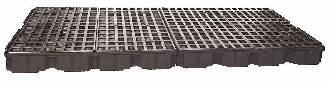 SPILL PALLET, 8 DRUM, UNCOVERED, MODULAR, DURABLE, BLACK, 51 1/2 X 103 X 6 1/2 IN, POLYETHYLENE