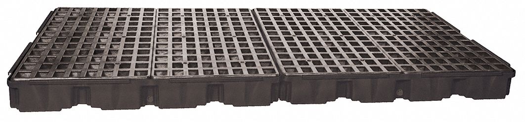 SPILL PALLET, 8 DRUM, UNCOVERED, HI DENSE, DURABLE, BLACK, 51 1/2 X 103 X 6 1/2 IN, POLYETHYLENE