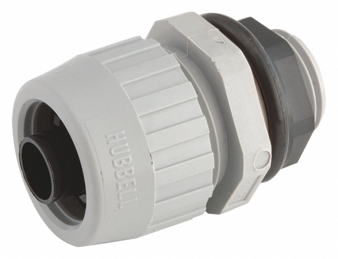 Liquid-Tight Conduit Fitting: 3/4 in Trade Size, Straight, Insulated, Gray