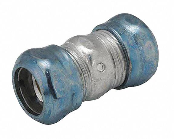 Compression Conduit Coupling: Steel, 1/2 in Trade Size, 2 1/16 in Overall Lg, Blue/Gray, Rain Tight