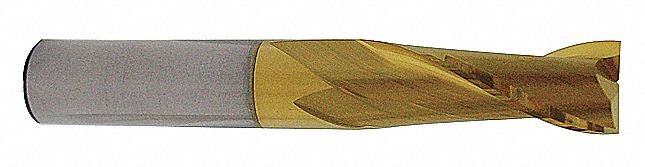Square End Mill: Carbide, TiN Coated, 2 Flute, 5/8" Mill Dia, 1-1/4" LOC, 3-1/2" OAL