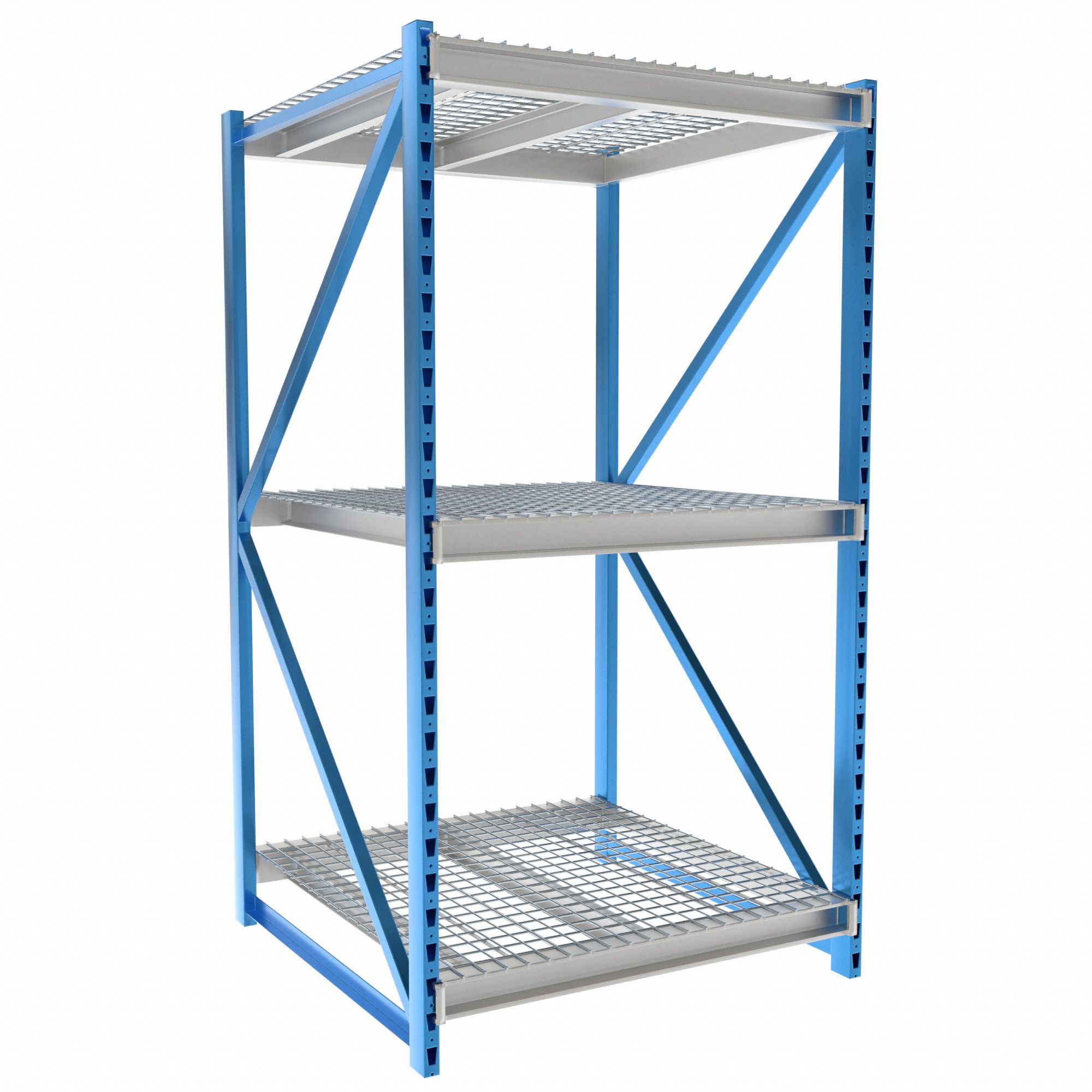 Bulk Rack Shelving: Starter, Heavy-Duty, 48 in x 48 in x 87 in, Steel Wire, 3 Shelves