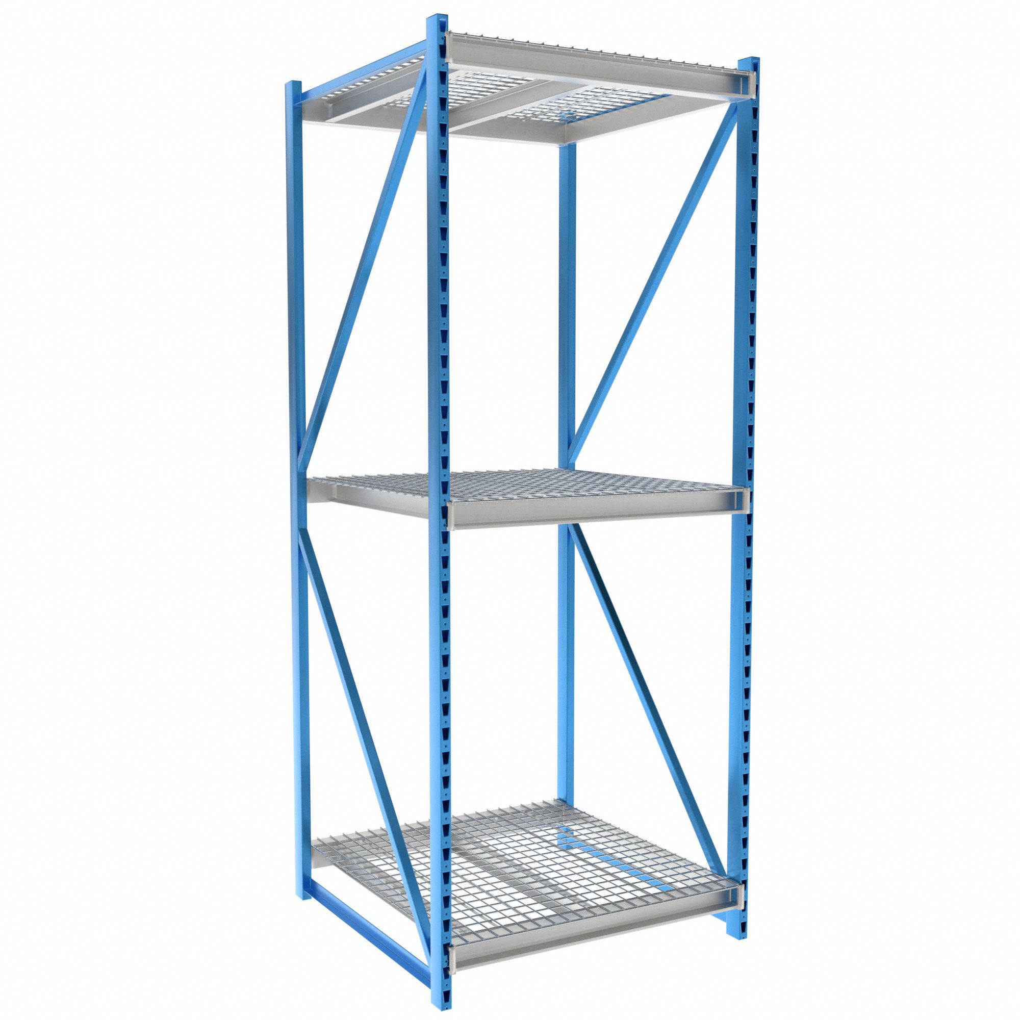 Bulk Rack Shelving: Starter, Heavy-Duty, 48 in x 48 in x 123 in, Steel Wire, 3 Shelves