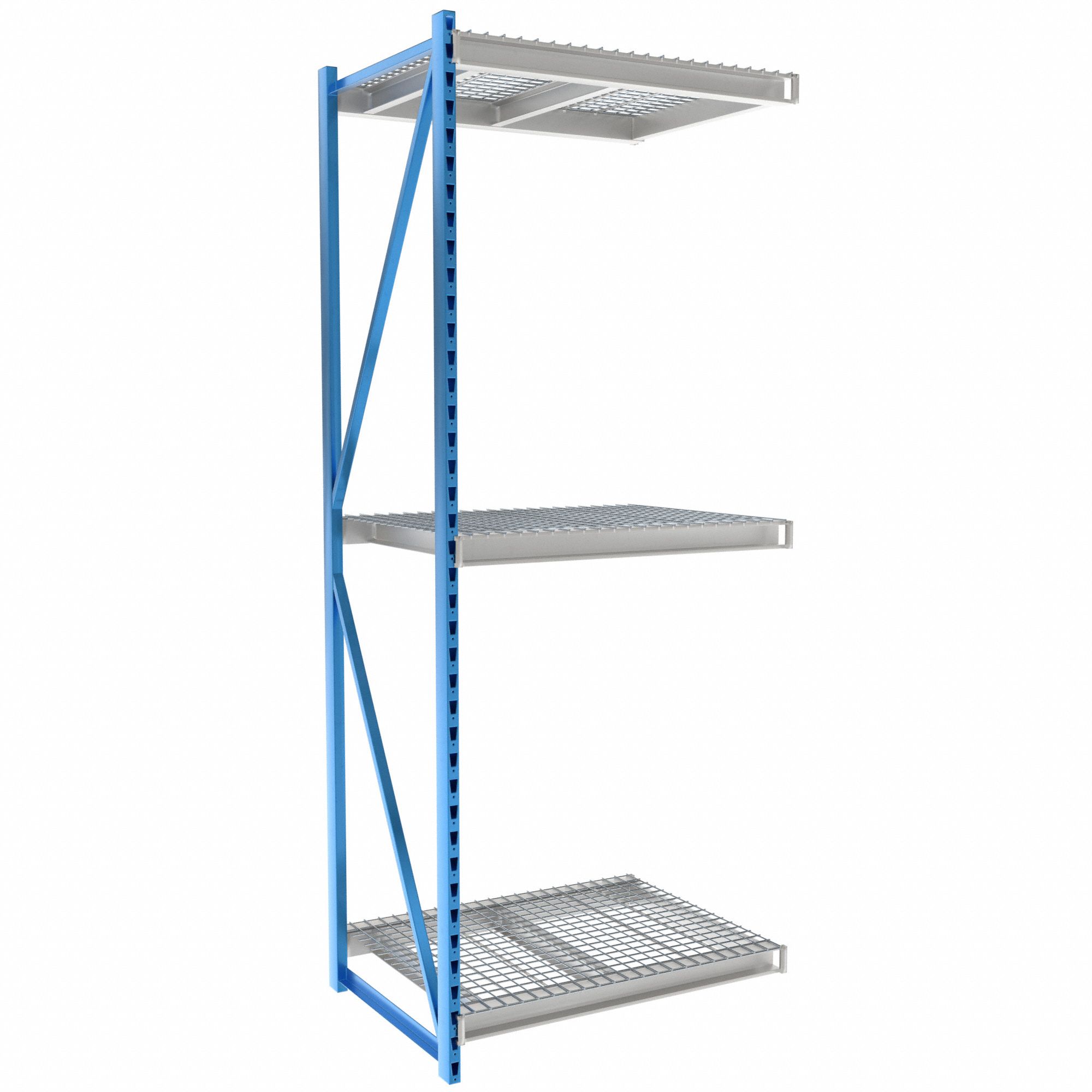 Bulk Rack Shelving: Add-On, Heavy-Duty, 48 in x 36 in x 123 in, Steel Wire, 3 Shelves