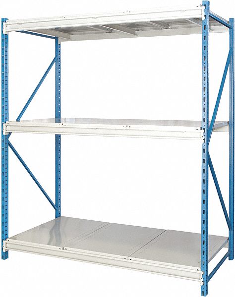 Bulk Rack Shelving: Starter, Heavy-Duty, 48 in x 48 in x 123 in, Solid Steel, 3 Shelves