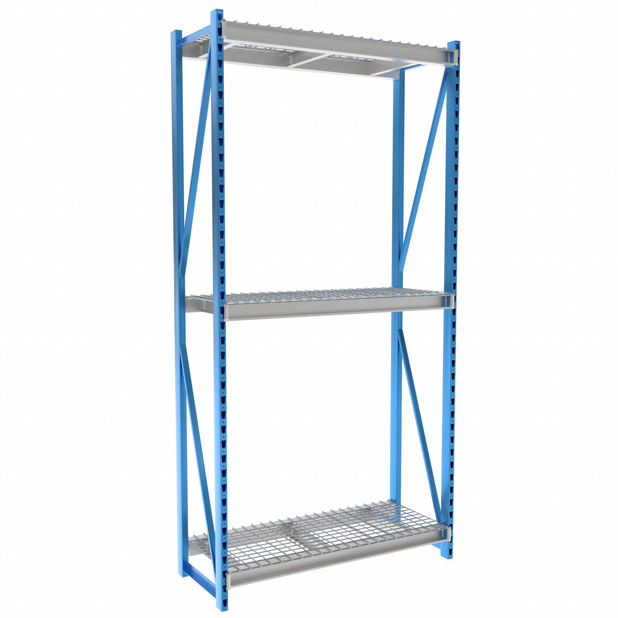 Bulk Rack Shelving: Starter, Heavy-Duty, 60 in x 24 in x 123 in, Steel Wire, 3 Shelves