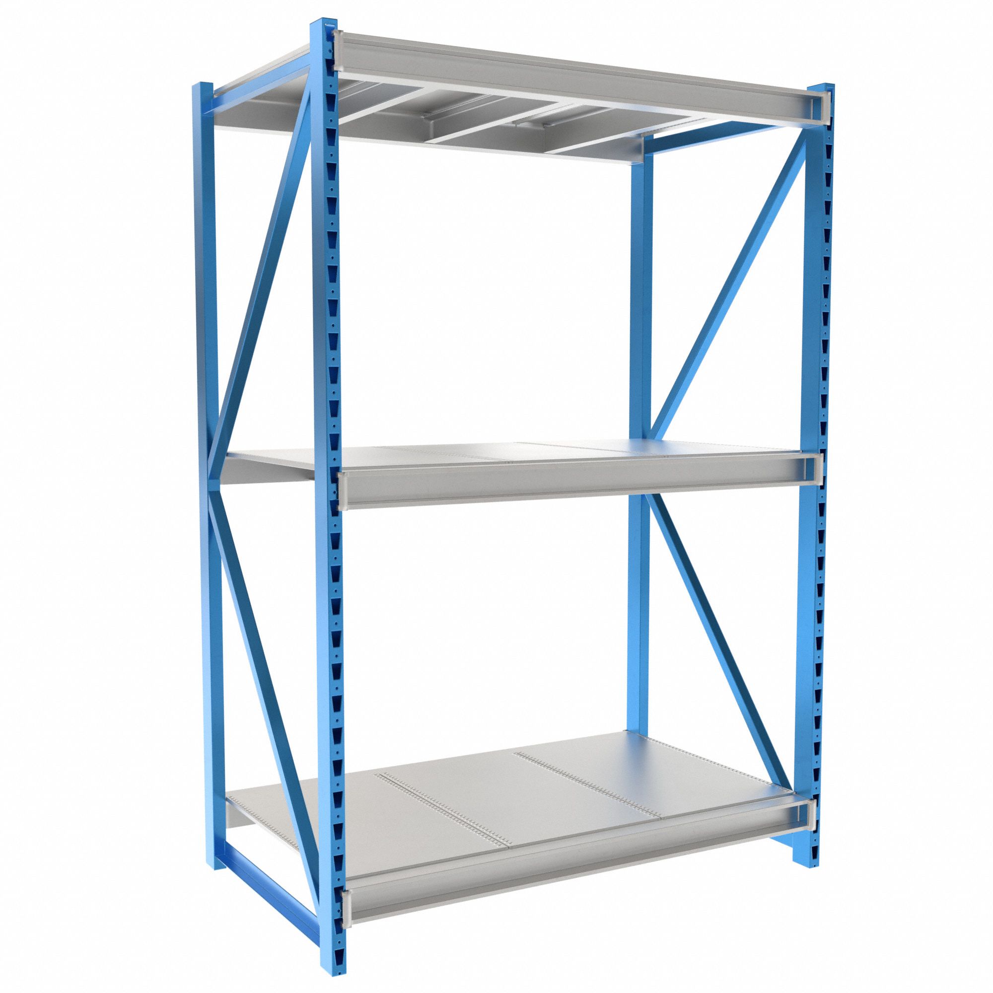Bulk Rack Shelving: Starter, Heavy-Duty, 60 in x 24 in x 87 in, Solid Steel, 3 Shelves