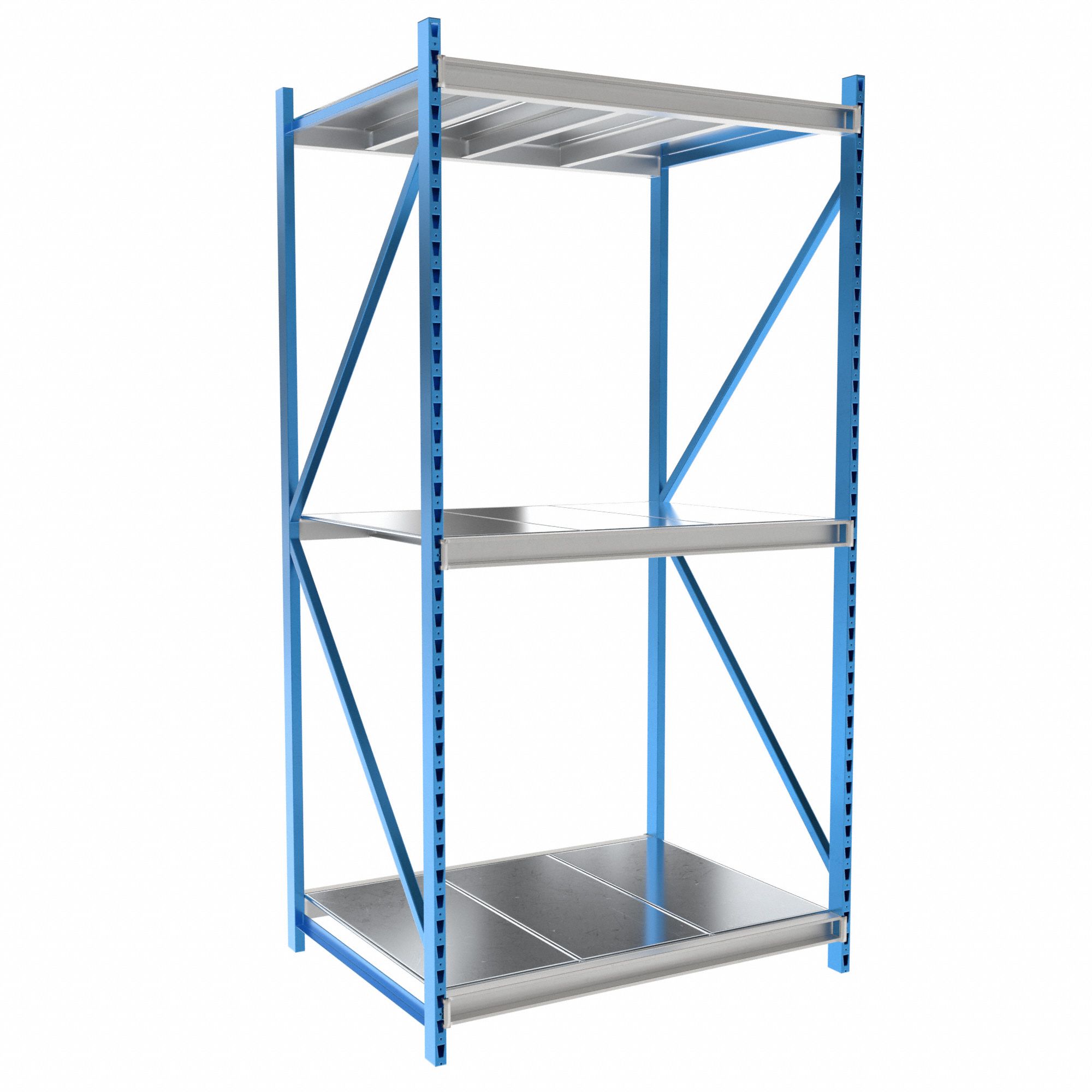 Bulk Rack Shelving: Starter, Heavy-Duty, 60 in x 48 in x 123 in, Solid Steel, 3 Shelves