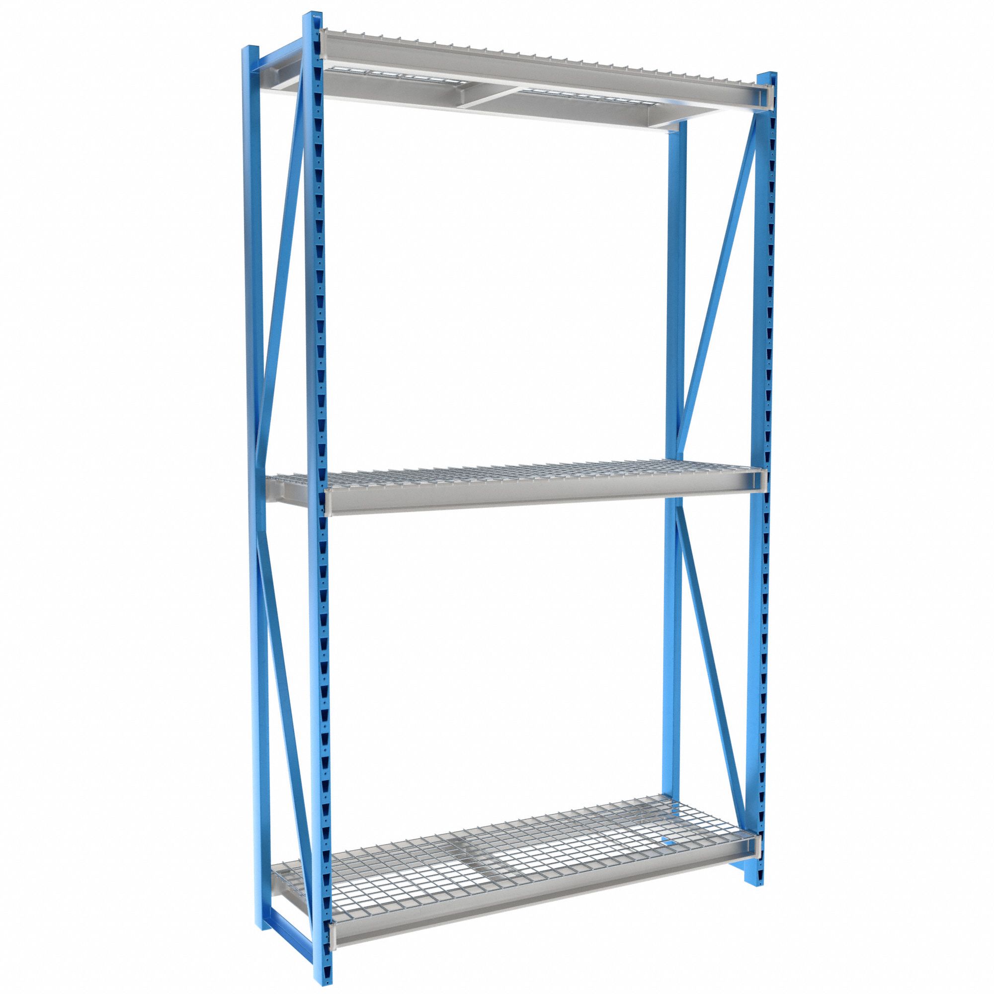 Bulk Rack Shelving: Starter, Heavy-Duty, 72 in x 24 in x 123 in, Steel Wire, 3 Shelves