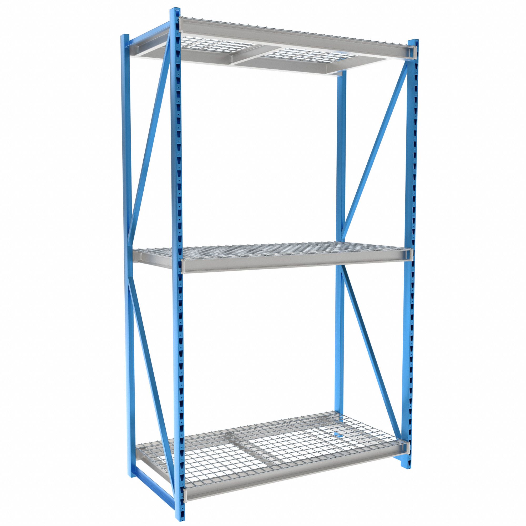 Bulk Rack Shelving: Starter, Heavy-Duty, 72 in x 36 in x 123 in, Steel Wire, 3 Shelves