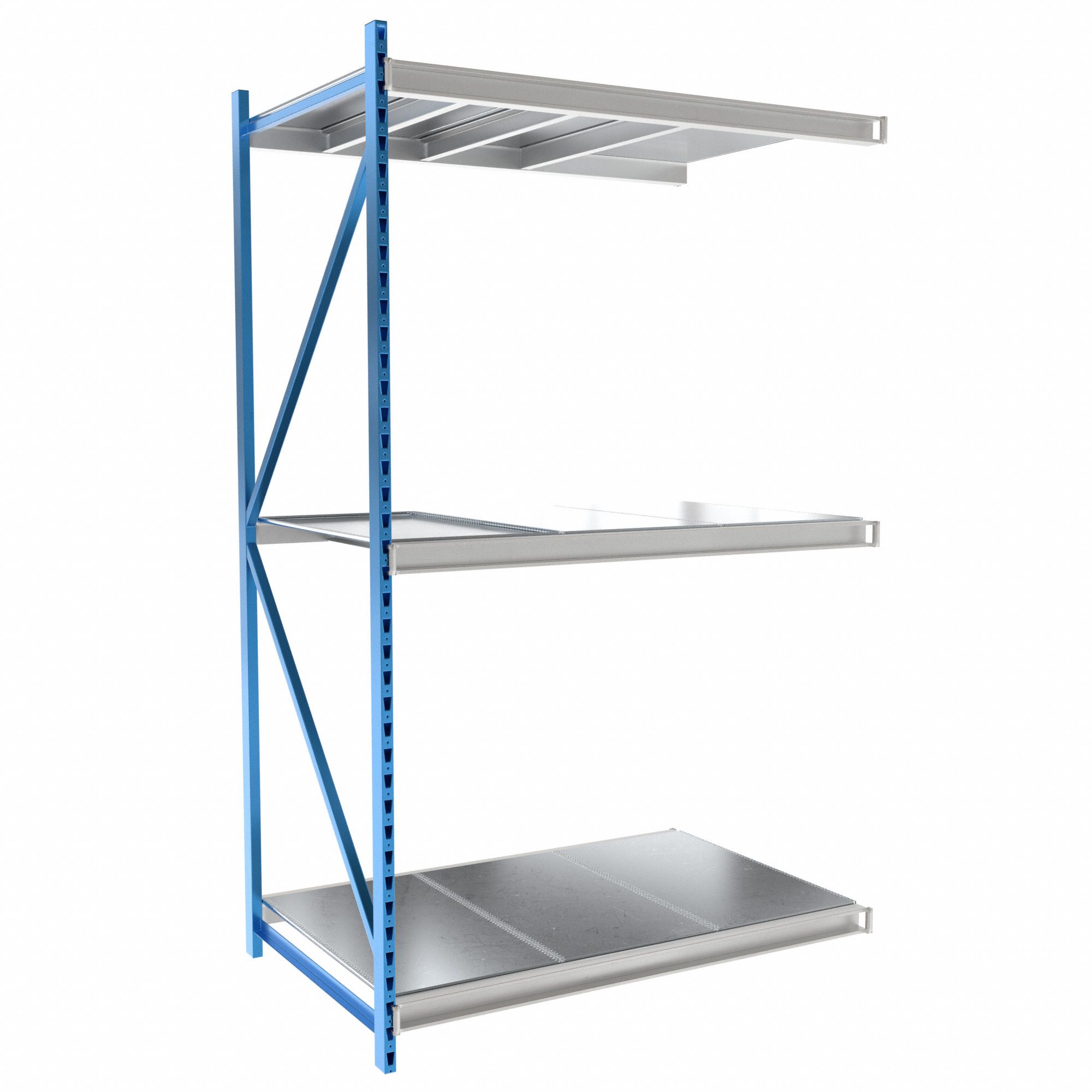 Bulk Rack Shelving: Add-On, Heavy-Duty, 72 in x 48 in x 123 in, Solid Steel, 3 Shelves