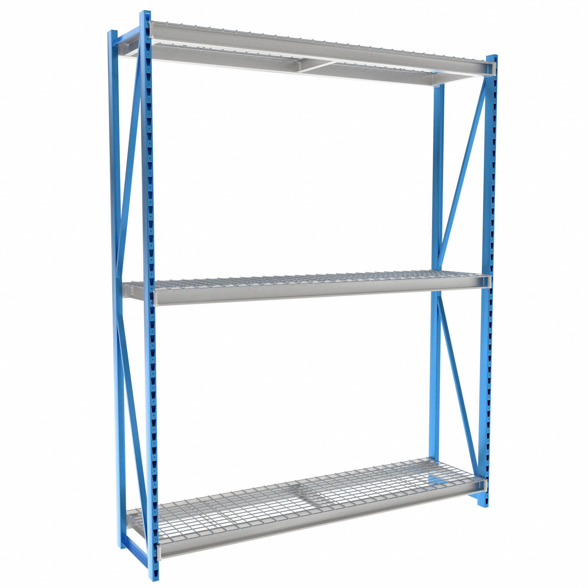 Bulk Rack Shelving: Starter, Heavy-Duty, 96 in x 24 in x 123 in, Steel Wire, 3 Shelves