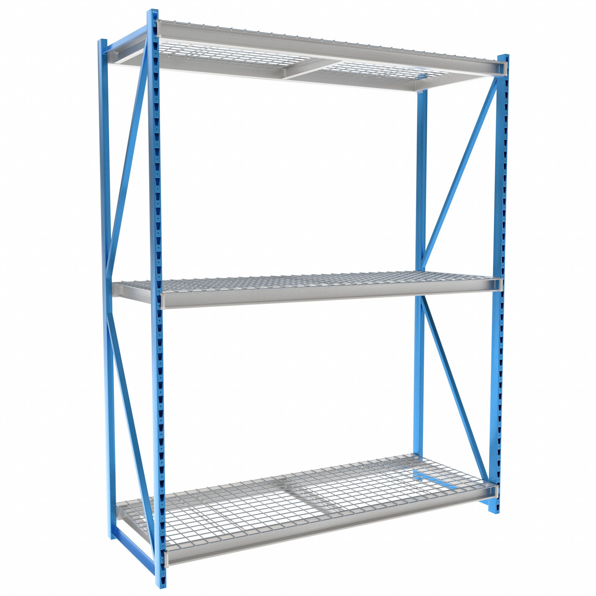 Bulk Rack Shelving: Starter, Heavy-Duty, 96 in x 36 in x 123 in, Steel Wire, 3 Shelves