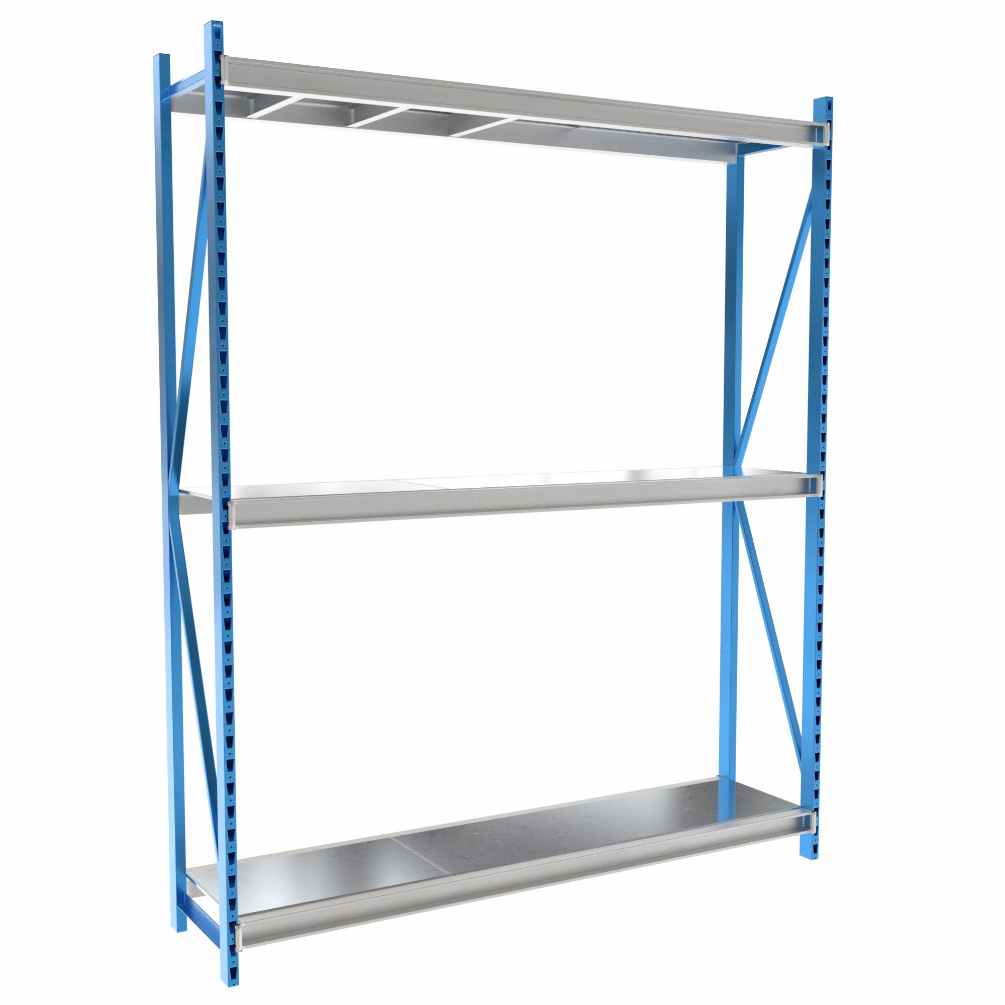 Bulk Rack Shelving: Starter, Heavy-Duty, 96 in x 24 in x 123 in, Solid Steel, 3 Shelves