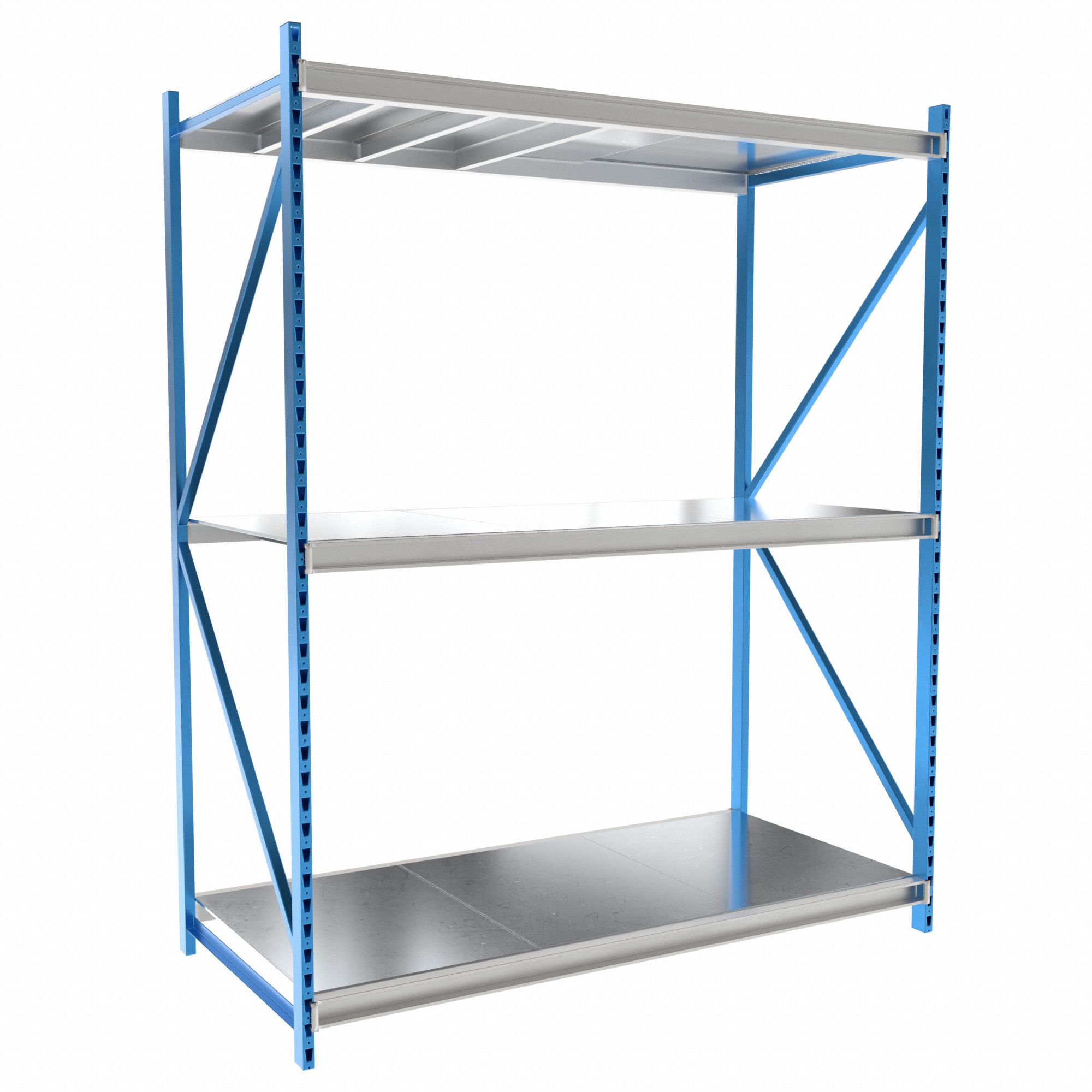 Bulk Rack Shelving: Starter, Heavy-Duty, 96 in x 48 in x 123 in, Solid Steel, 3 Shelves