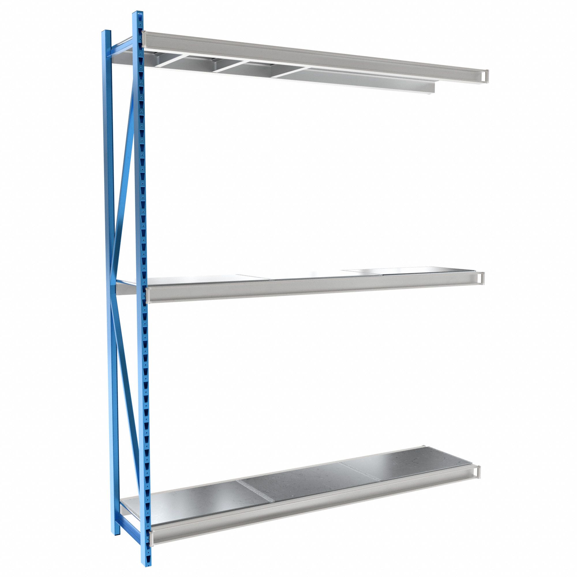 Bulk Rack Shelving: Add-On, Heavy-Duty, 96 in x 24 in x 123 in, Solid Steel, 3 Shelves