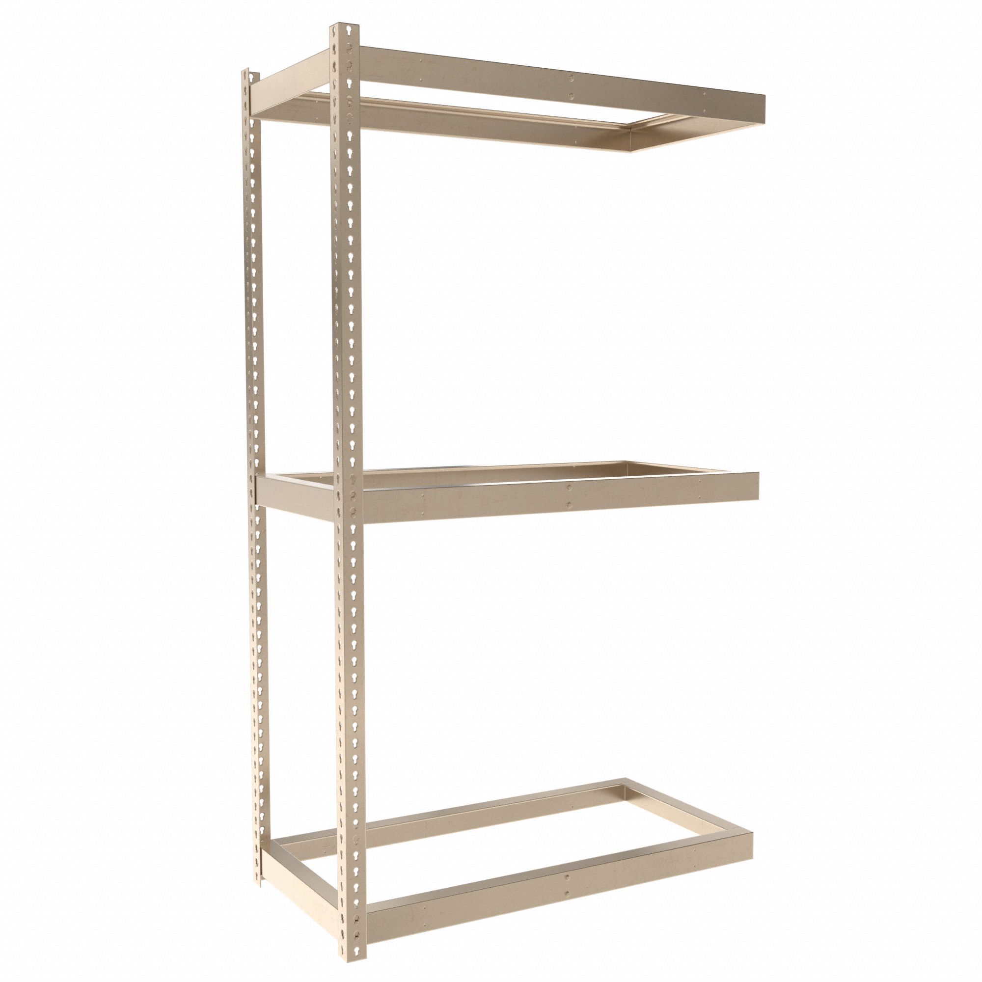 Boltless Shelving: Add-On, Light-Duty, 48 in x 24 in, 84 in Overall Ht, 3 Shelves