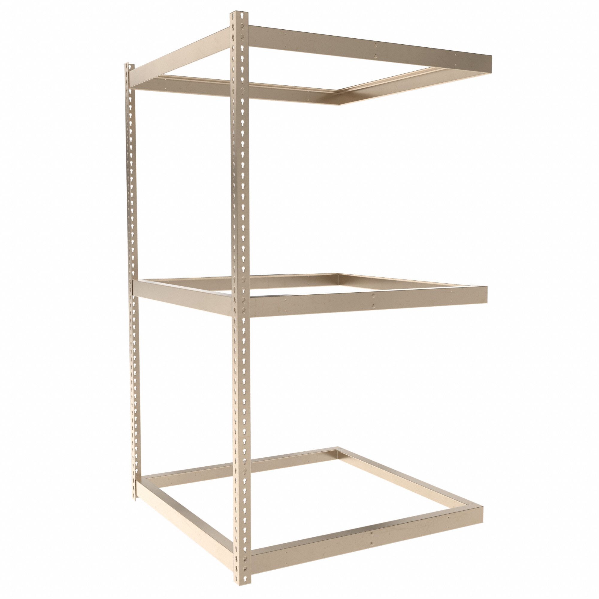 Boltless Shelving: Add-On, Light-Duty, 48 in x 48 in, 84 in Overall Ht, 3 Shelves