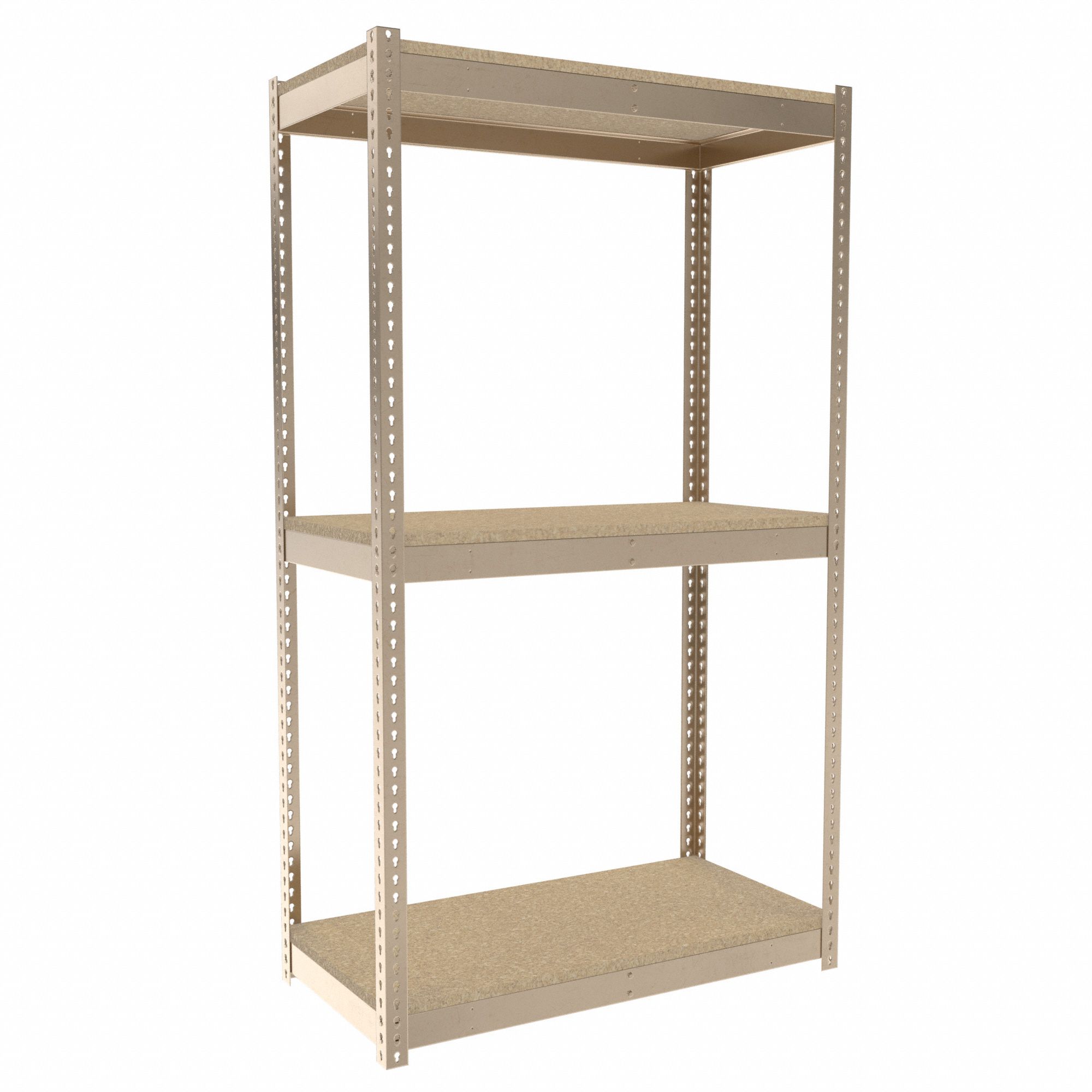 Boltless Shelving: Starter, Light-Duty, 48 in x 24 in, 84 in Overall Ht, 3 Shelves, Open