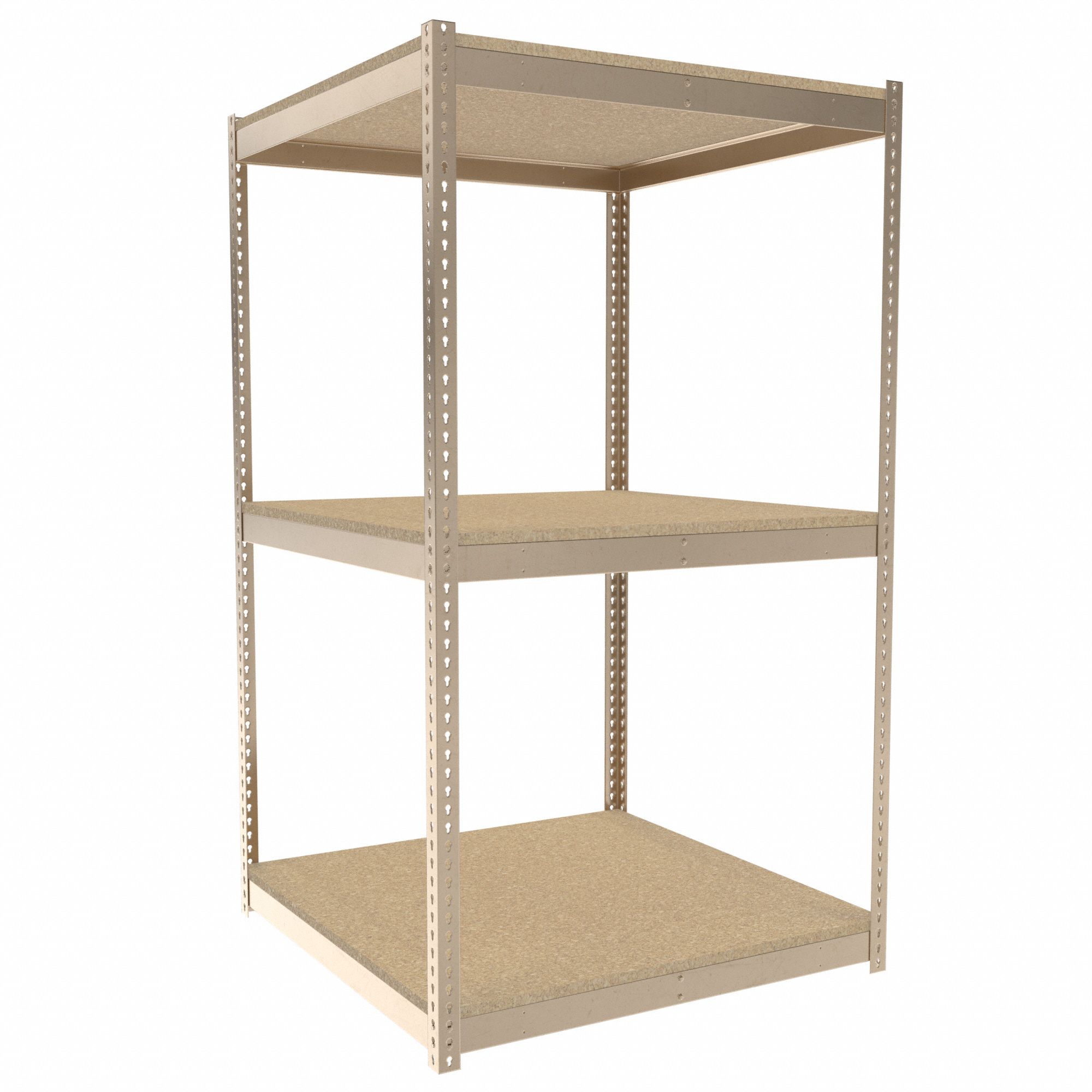 Boltless Shelving: Starter, Light-Duty, 48 in x 48 in, 84 in Overall Ht, 3 Shelves, Open