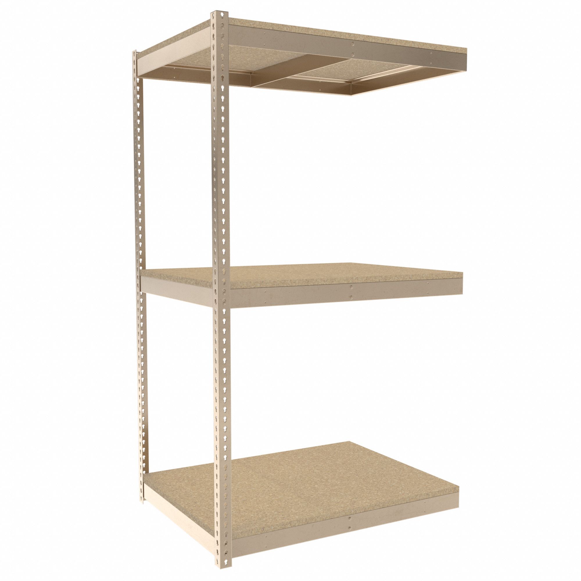 Boltless Shelving: Add-On, Light-Duty, 48 in x 36 in, 84 in Overall Ht, 3 Shelves