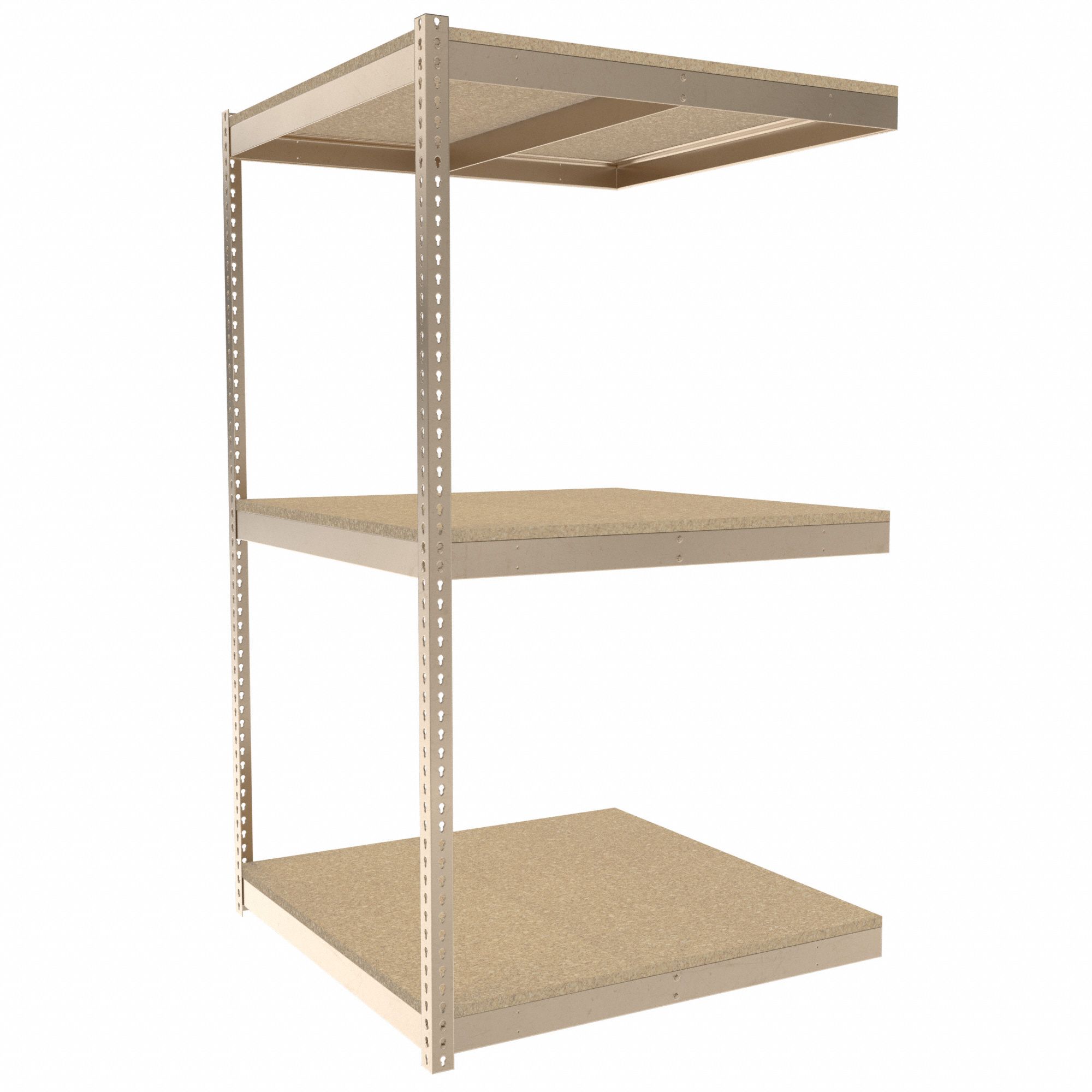 Boltless Shelving: Add-On, Light-Duty, 48 in x 48 in, 84 in Overall Ht, 3 Shelves