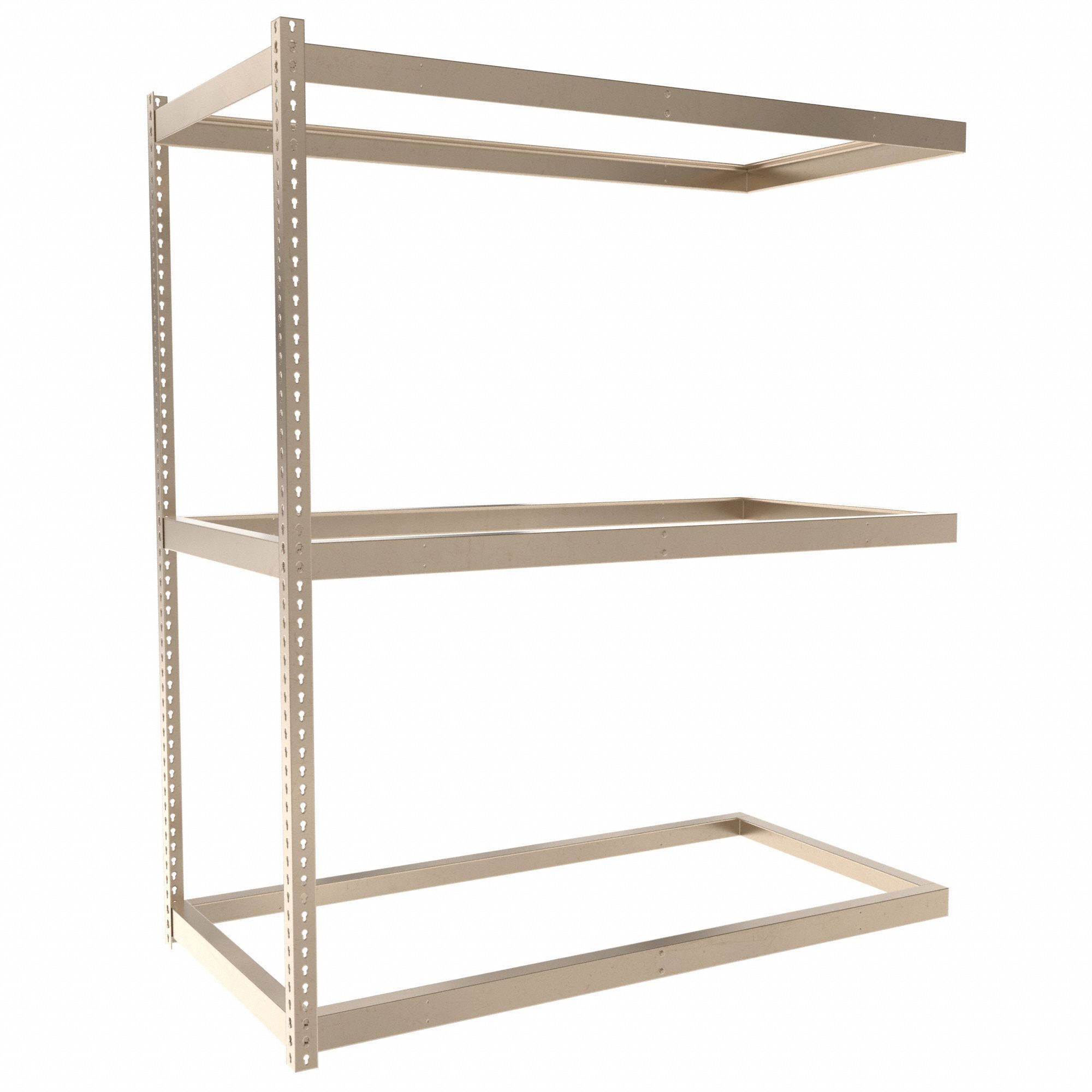 Boltless Shelving: Add-On, Light-Duty, 72 in x 36 in, 84 in Overall Ht, 3 Shelves