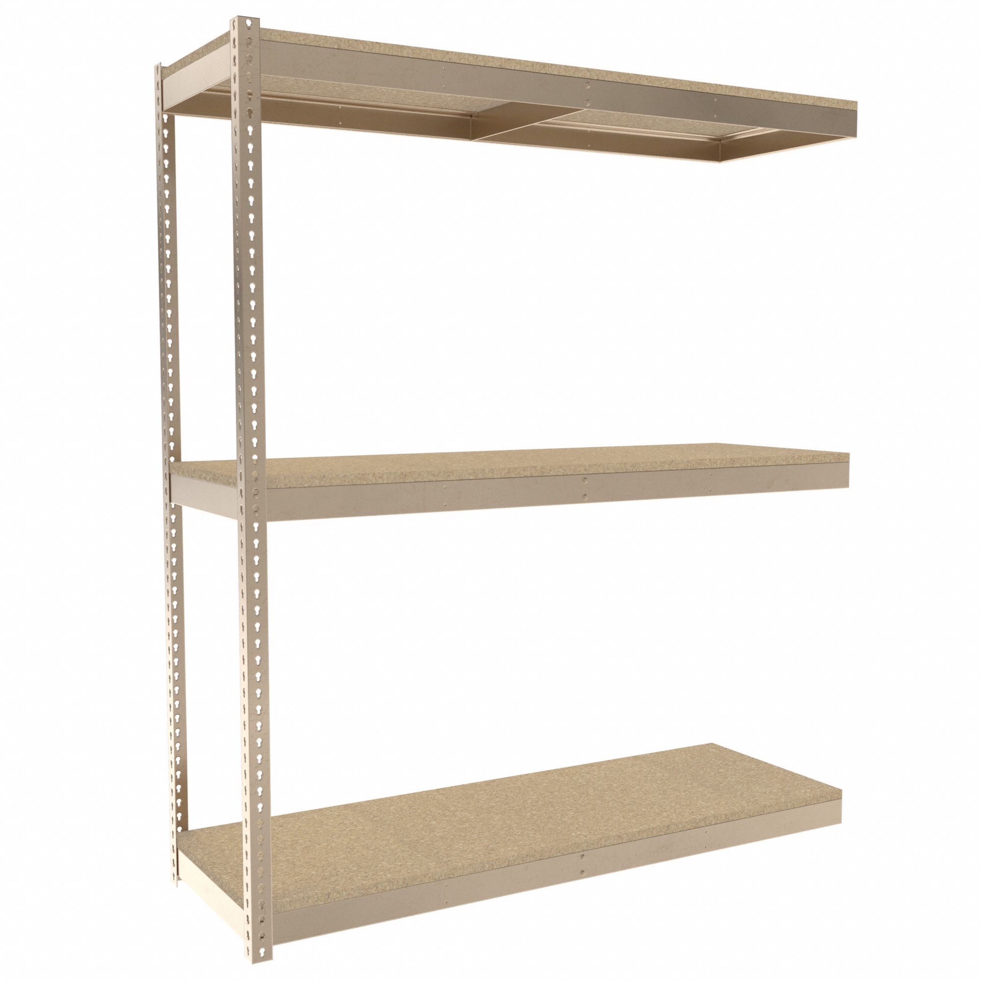 Boltless Shelving: Add-On, Light-Duty, 72 in x 24 in, 84 in Overall Ht, 3 Shelves