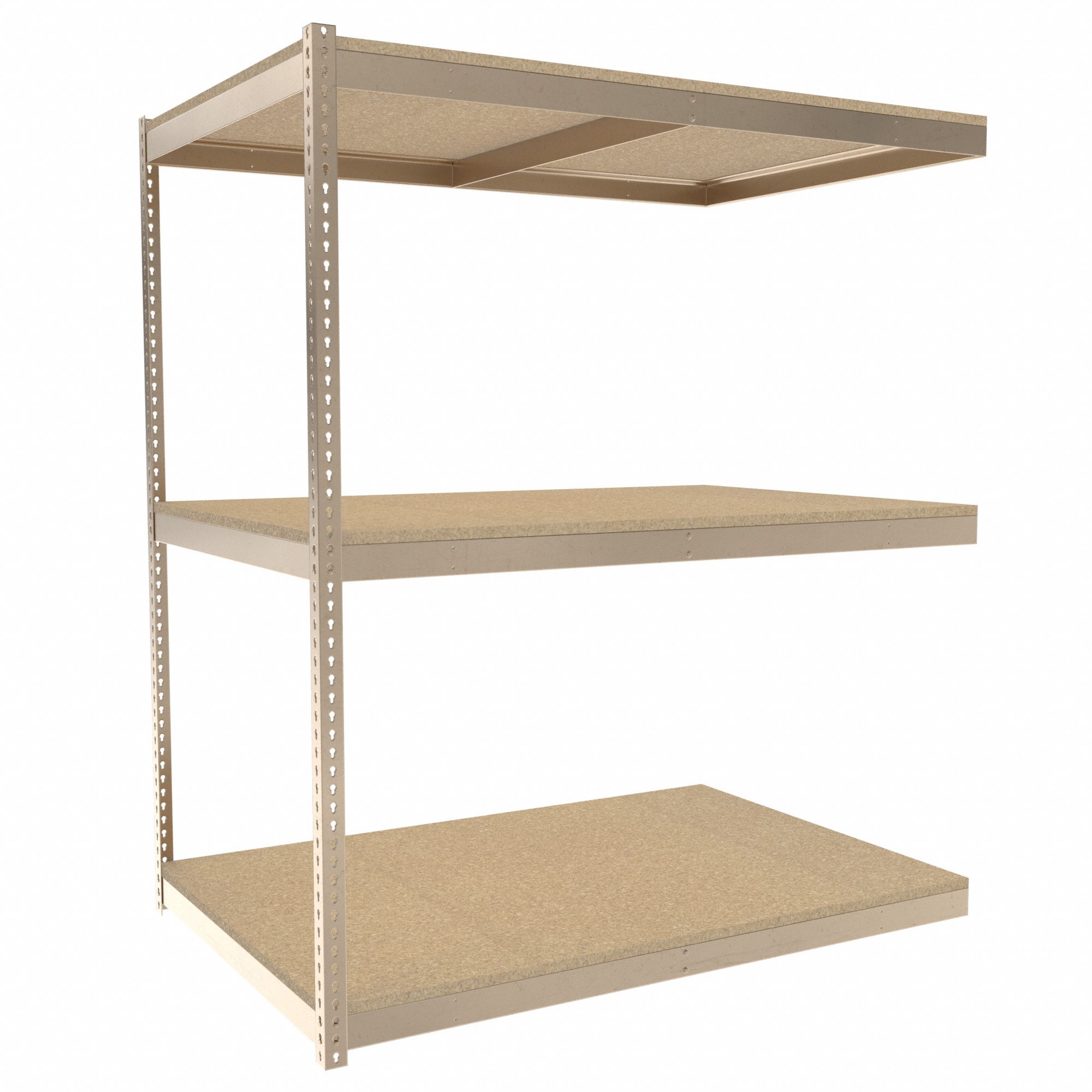 Boltless Shelving: Add-On, Light-Duty, 72 in x 48 in, 84 in Overall Ht, 3 Shelves