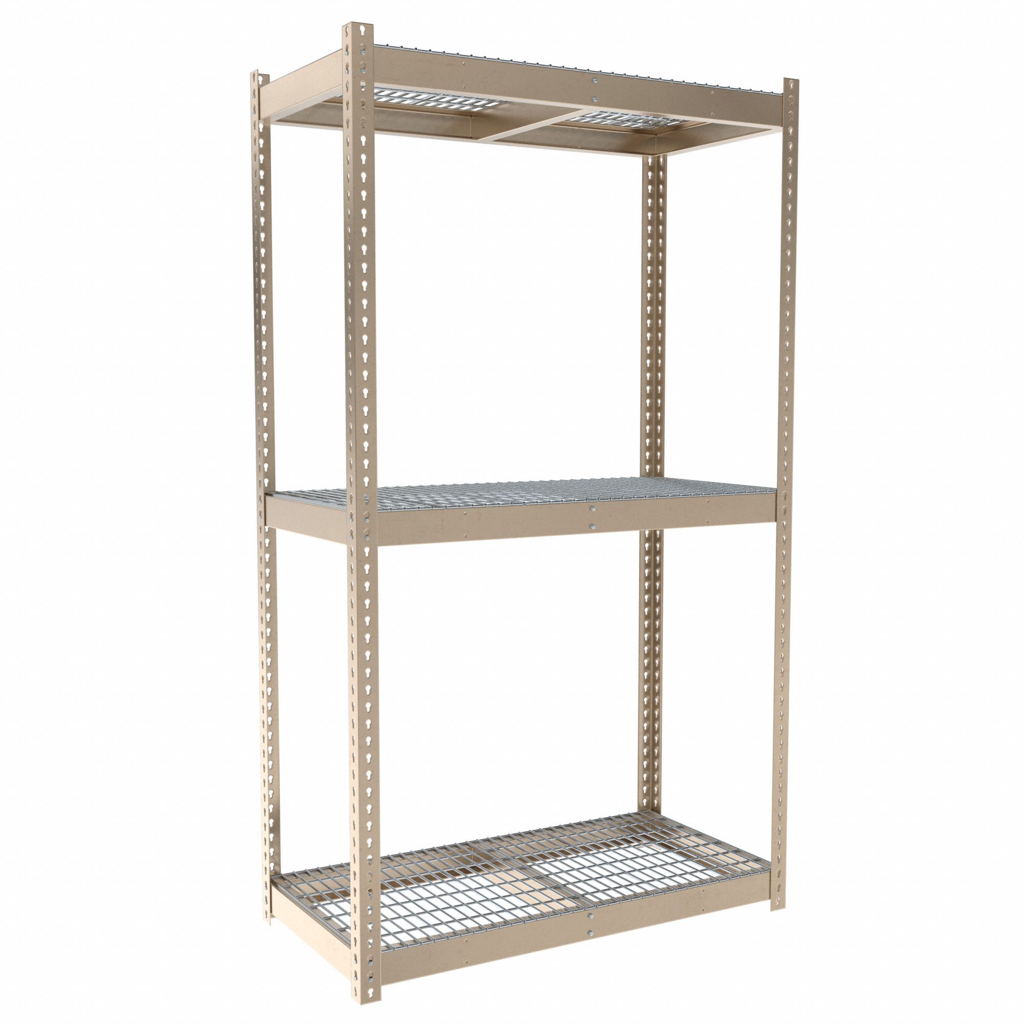 Boltless Shelving: Starter, Medium-Duty, 48 in x 24 in, 84 in Overall Ht, 3 Shelves, Steel