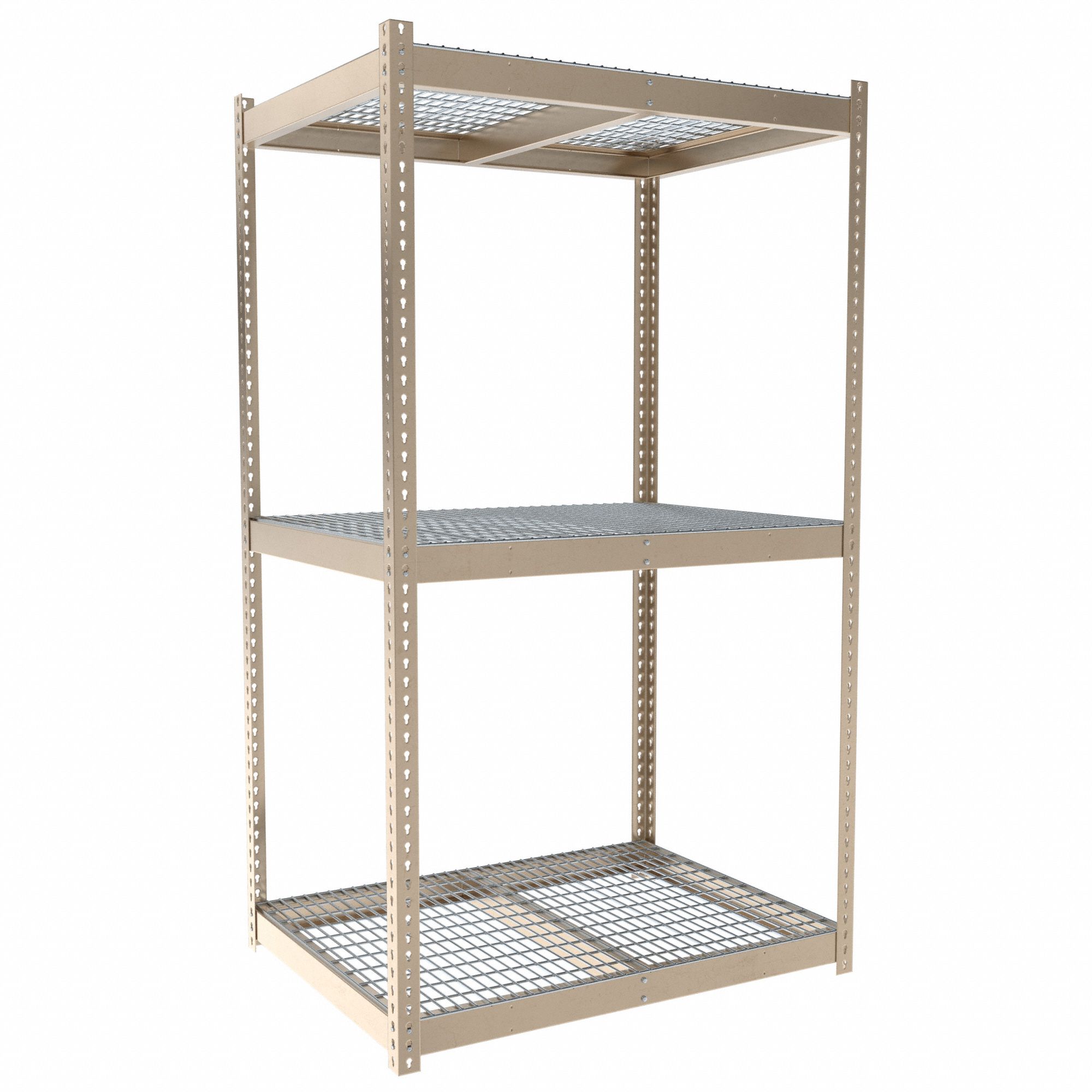 Boltless Shelving: Starter, Medium-Duty, 48 in x 36 in, 84 in Overall Ht, 3 Shelves, Steel
