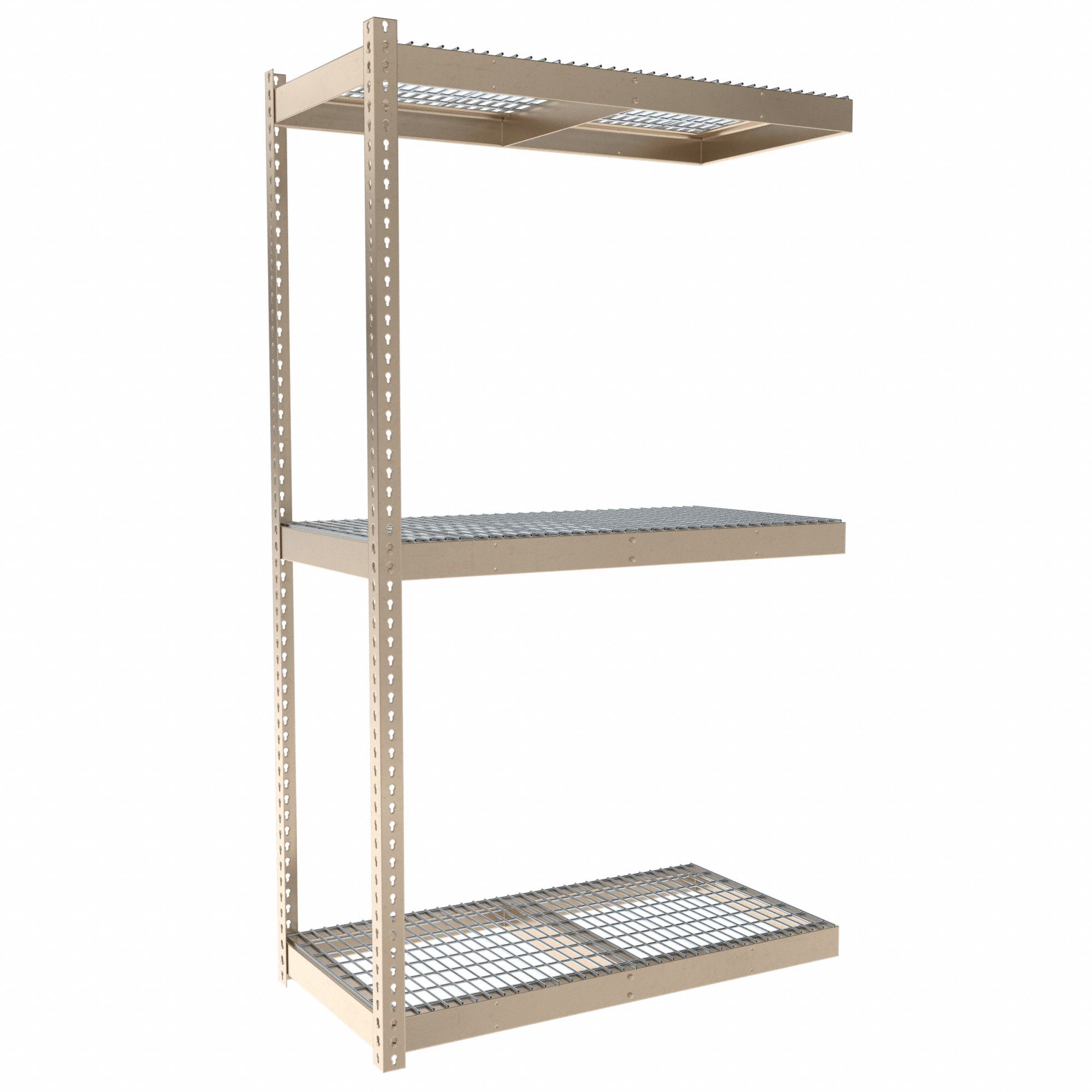 Boltless Shelving: Add-On, Medium-Duty, 48 in x 24 in, 84 in Overall Ht, 3 Shelves, Steel