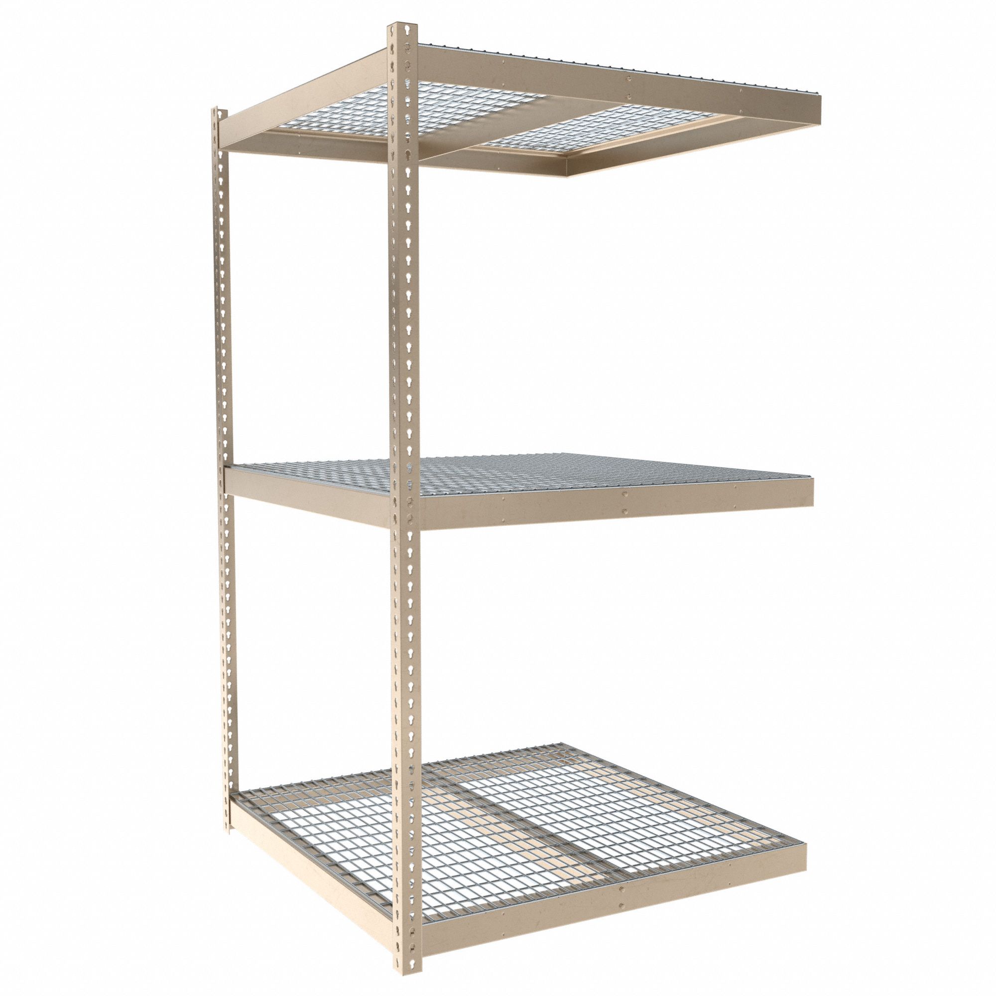 Boltless Shelving: Add-On, Medium-Duty, 48 in x 48 in, 84 in Overall Ht, 3 Shelves, Steel