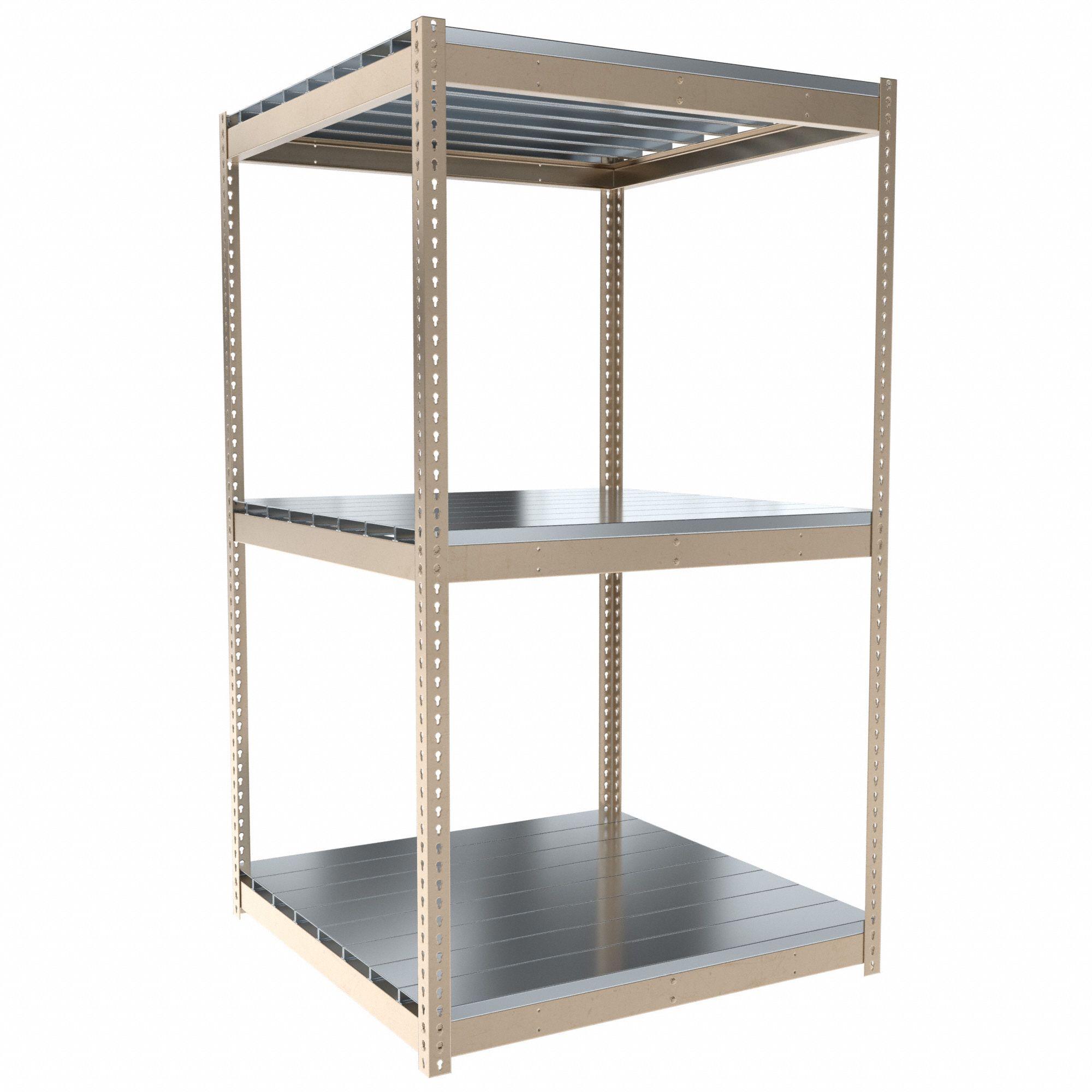 Boltless Shelving: Starter, Medium-Duty, 48 in x 24 in, 84 in Overall Ht, 3 Shelves, Steel