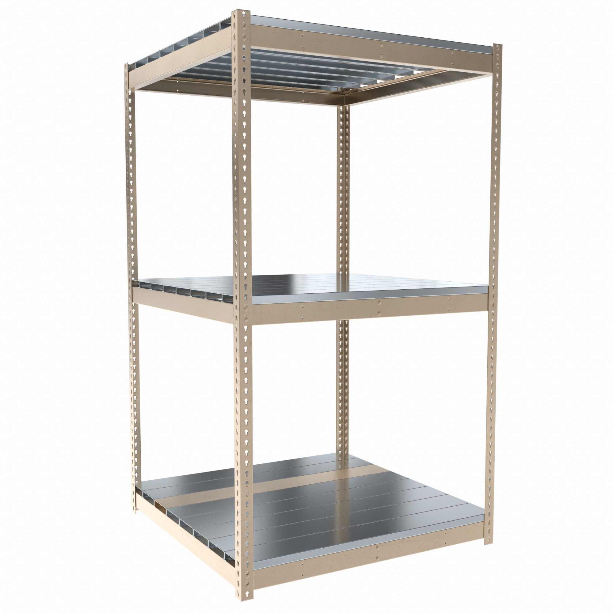Boltless Shelving: Starter, Medium-Duty, 48 in x 36 in, 84 in Overall Ht, 3 Shelves, Steel