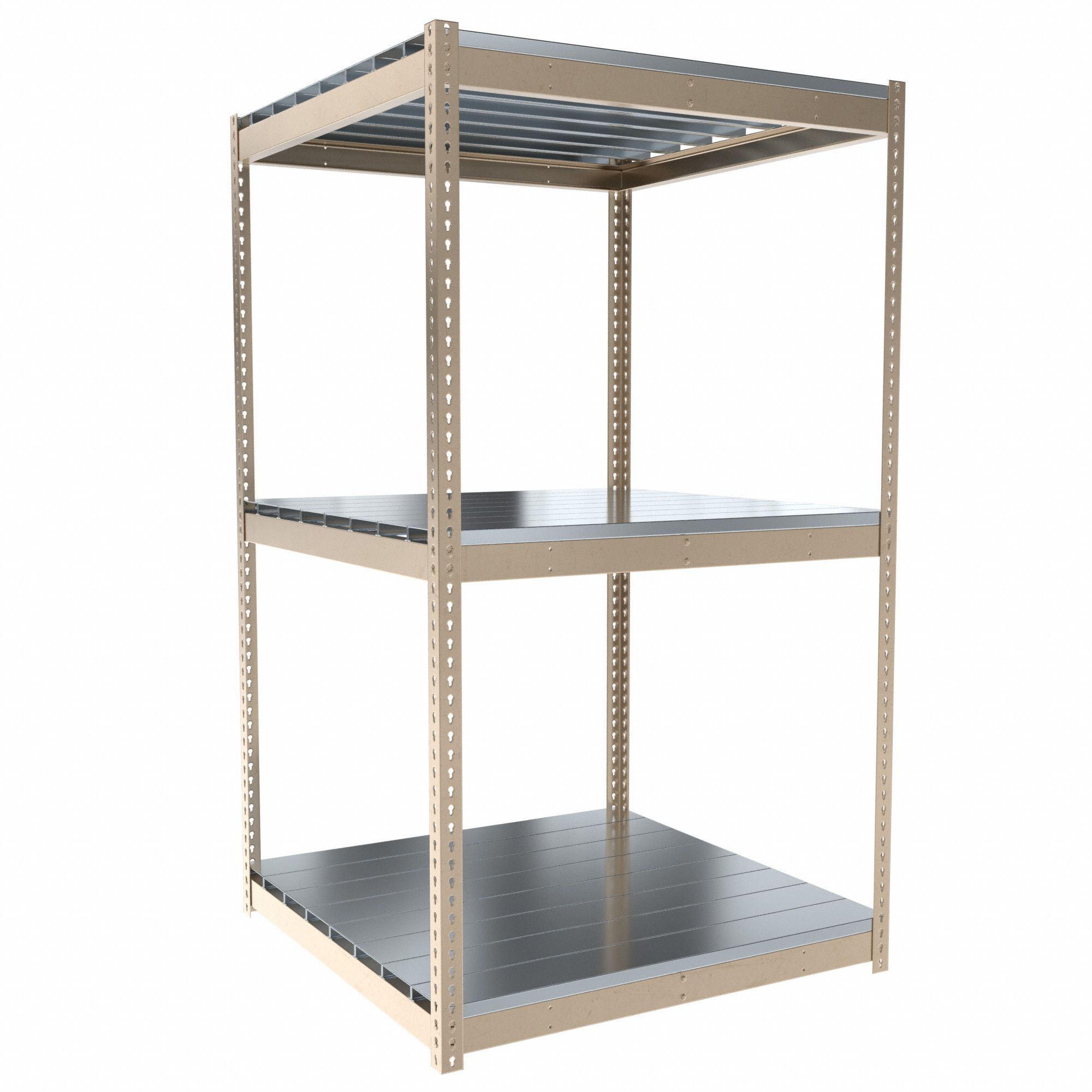 Boltless Shelving: Starter, Medium-Duty, 48 in x 48 in, 84 in Overall Ht, 3 Shelves, Steel