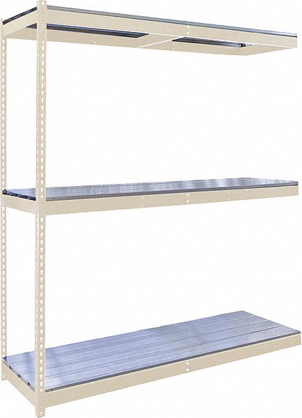 Boltless Shelving: Add-On, Medium-Duty, 48 in x 36 in, 84 in Overall Ht, 3 Shelves, Steel