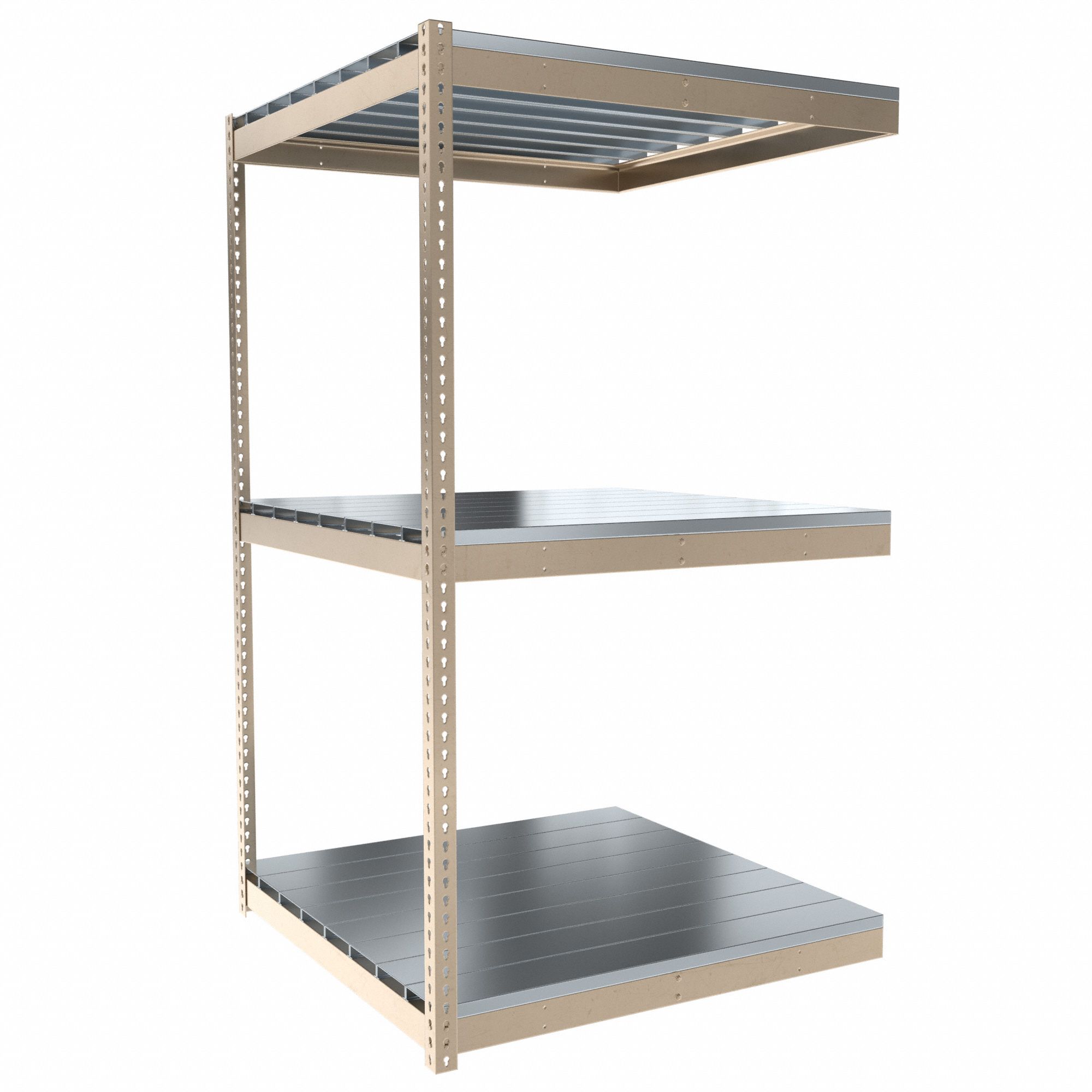 Boltless Shelving: Add-On, Medium-Duty, 48 in x 48 in, 84 in Overall Ht, 3 Shelves, Steel