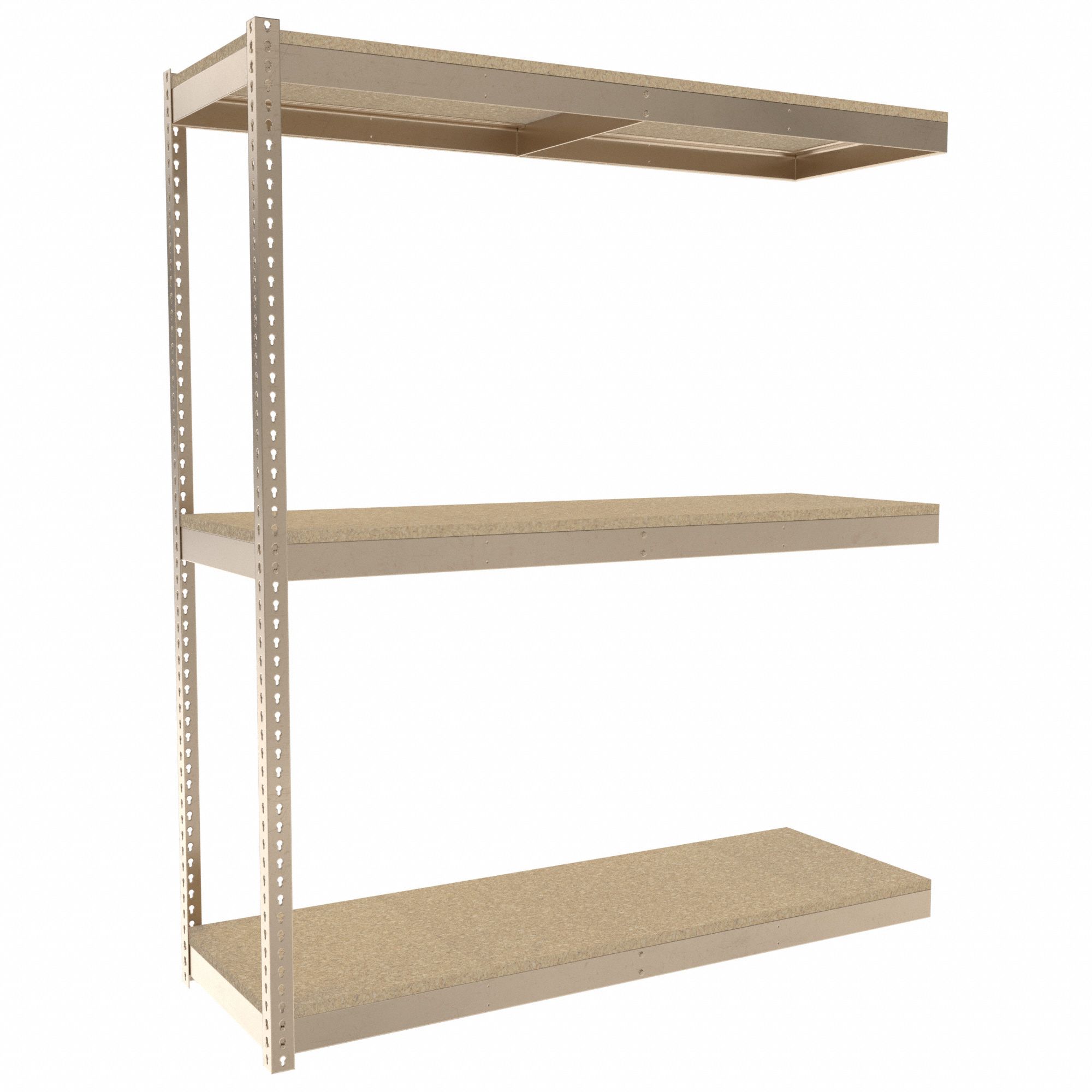 Boltless Shelving: Add-On, Medium-Duty, 72 in x 24 in, 84 in Overall Ht, 3 Shelves
