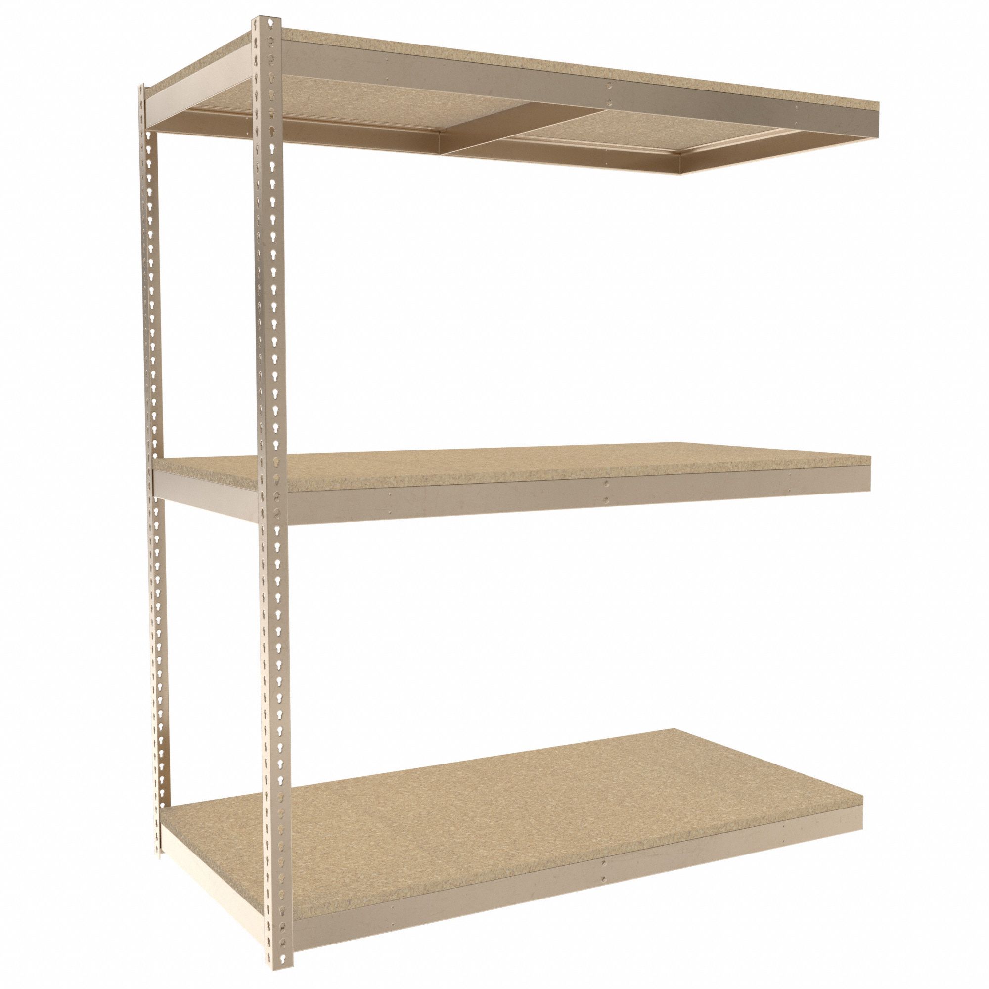 Boltless Shelving: Add-On, Medium-Duty, 72 in x 36 in, 84 in Overall Ht, 3 Shelves