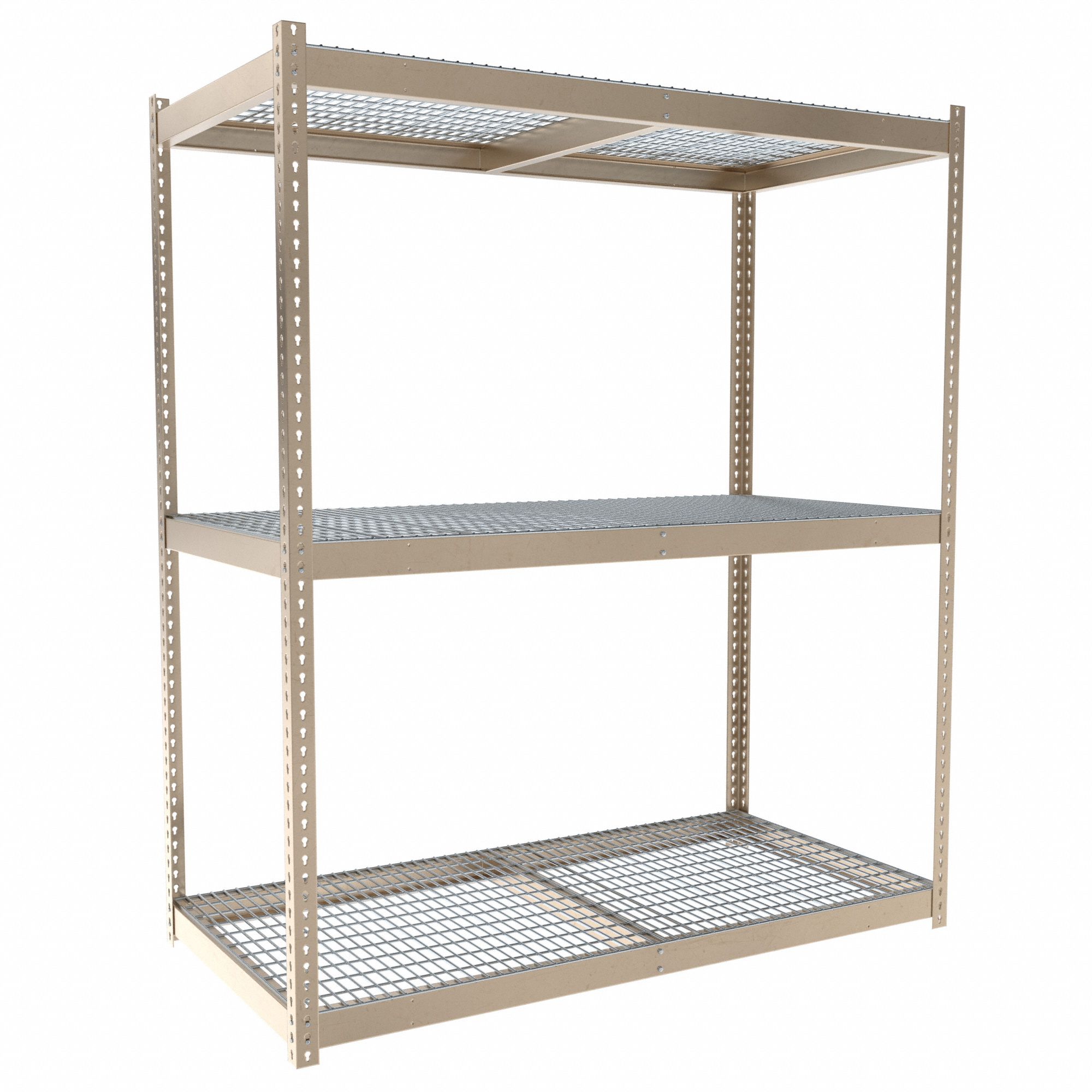 Boltless Shelving: Starter, Medium-Duty, 72 in x 36 in, 84 in Overall Ht, 3 Shelves, Steel