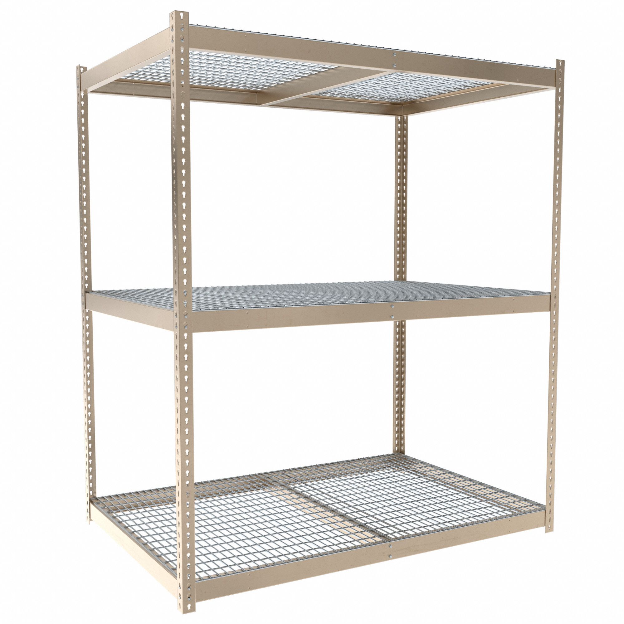 Boltless Shelving: Starter, Medium-Duty, 72 in x 48 in, 84 in Overall Ht, 3 Shelves, Steel