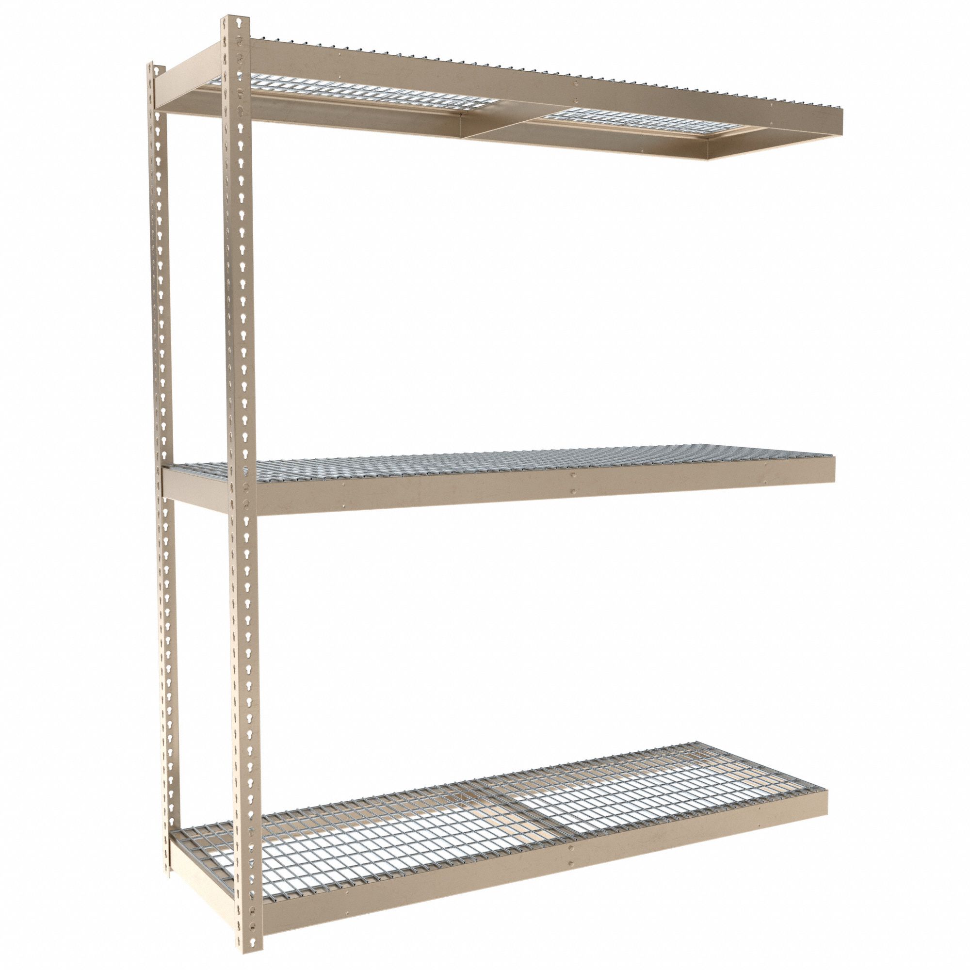 Boltless Shelving: Add-On, Medium-Duty, 72 in x 24 in, 84 in Overall Ht, 3 Shelves, Steel