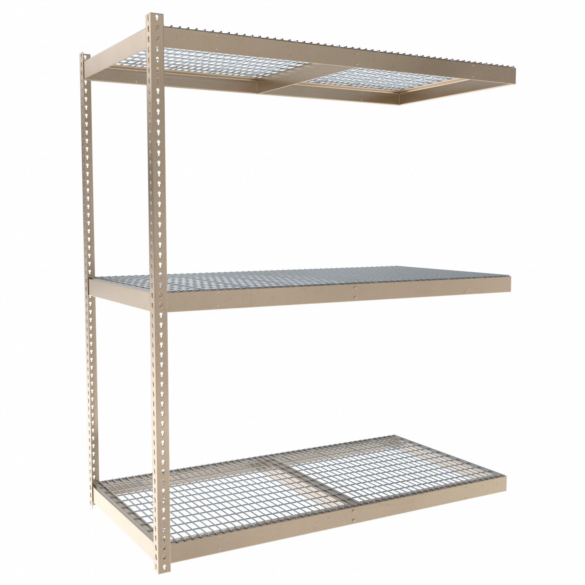 Boltless Shelving: Add-On, Medium-Duty, 72 in x 36 in, 84 in Overall Ht, 3 Shelves, Steel