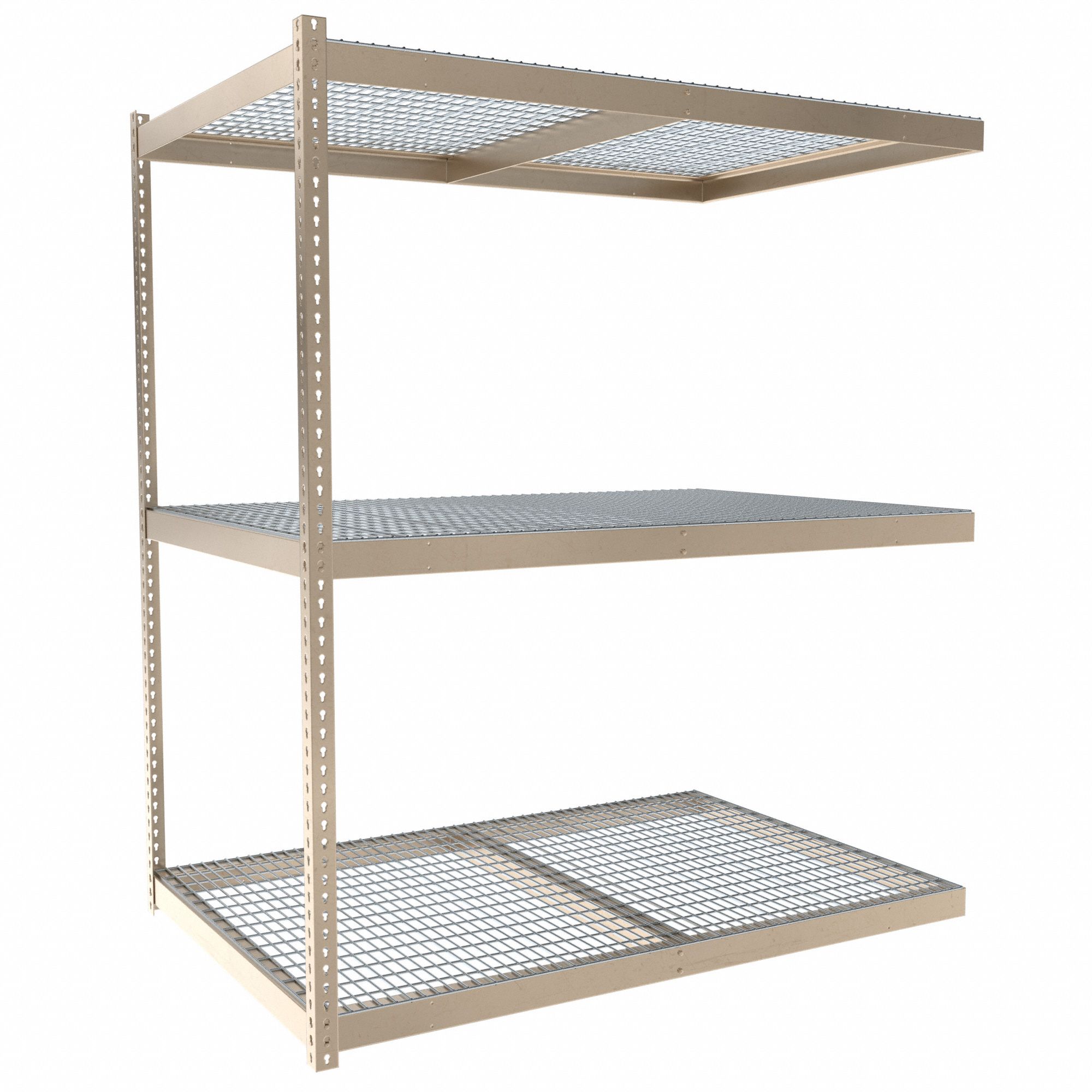 Boltless Shelving: Add-On, Medium-Duty, 72 in x 48 in, 84 in Overall Ht, 3 Shelves, Steel