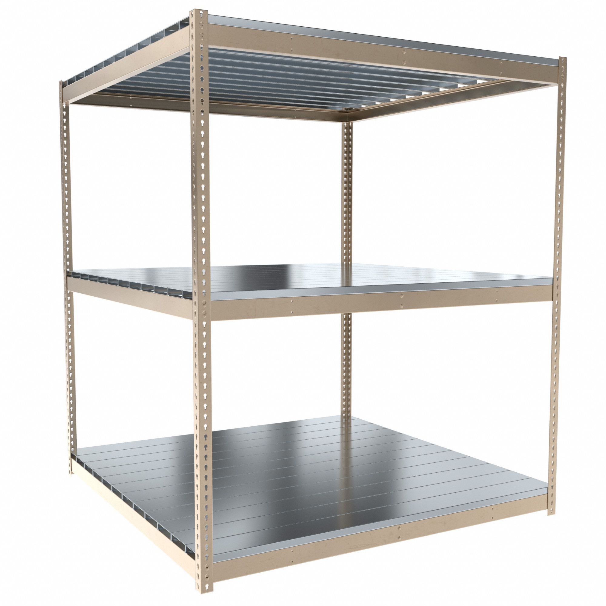 Boltless Shelving: Starter, Medium-Duty, 72 in x 48 in, 84 in Overall Ht, 3 Shelves, Steel