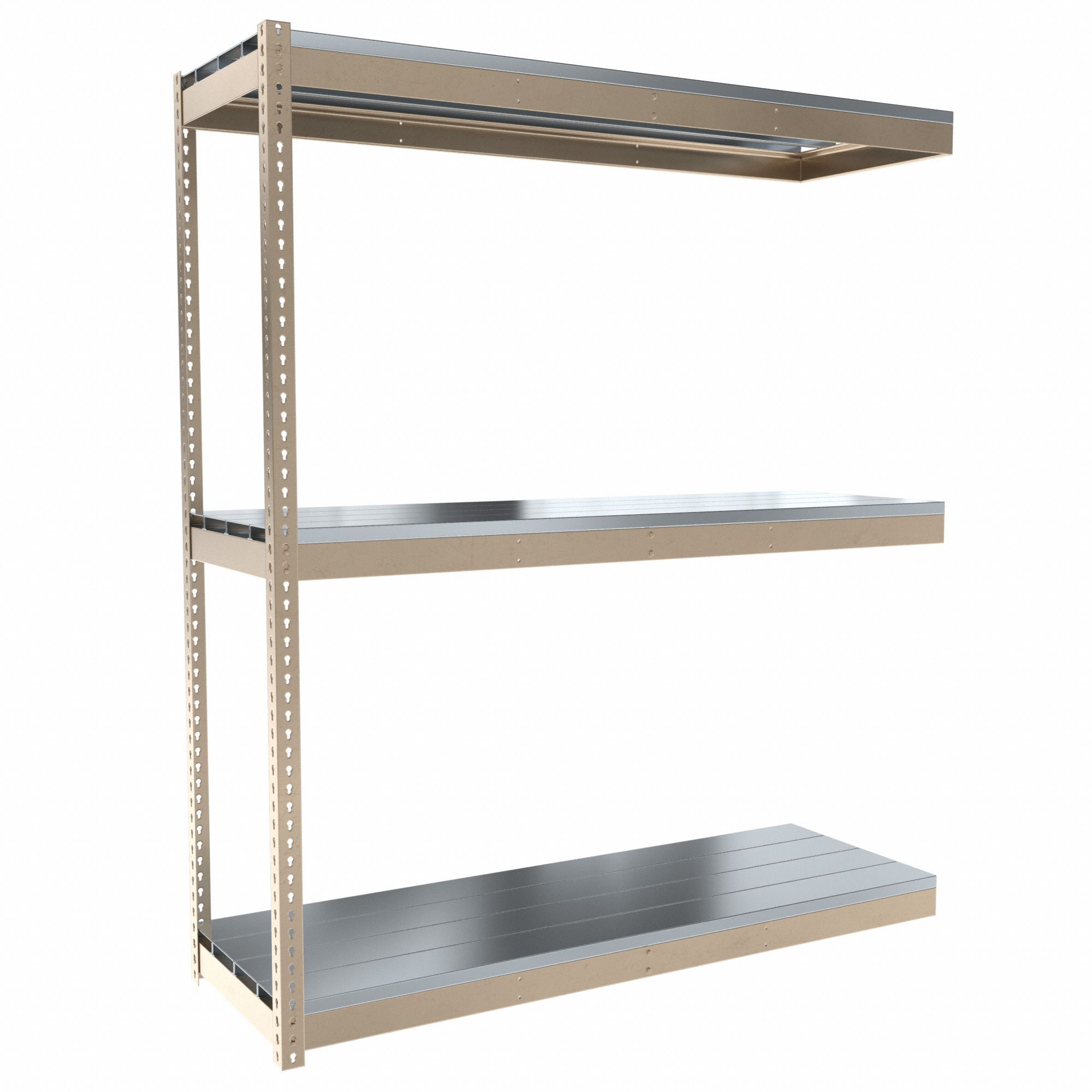 Boltless Shelving: Add-On, Medium-Duty, 72 in x 24 in, 84 in Overall Ht, 3 Shelves, Steel